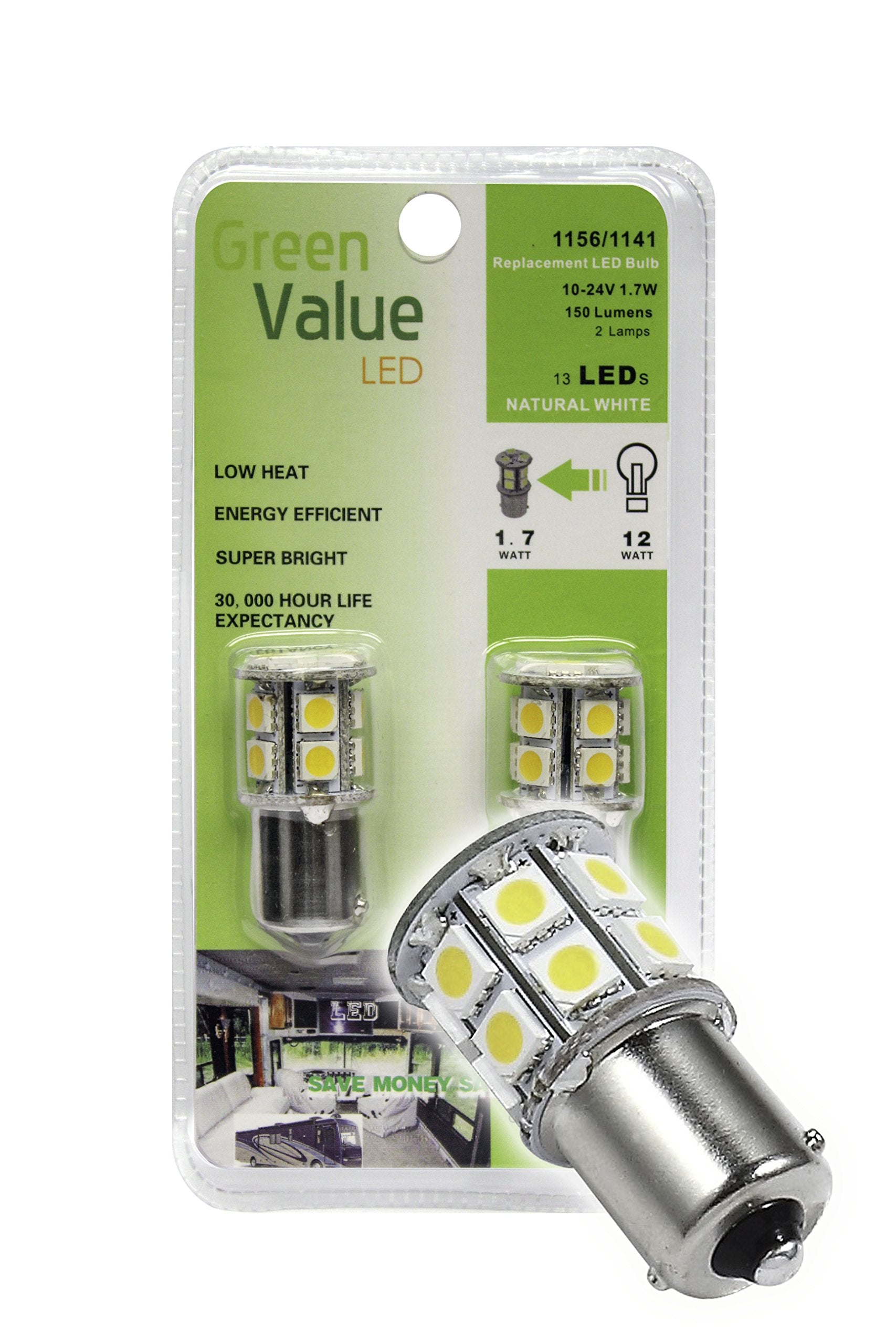 LED Green Value 15001V G4 Base w/L Shape Back Pins Replacement Bulb 150 LUM 8-30v Warm White (Natural White, 1156/1141 Base)