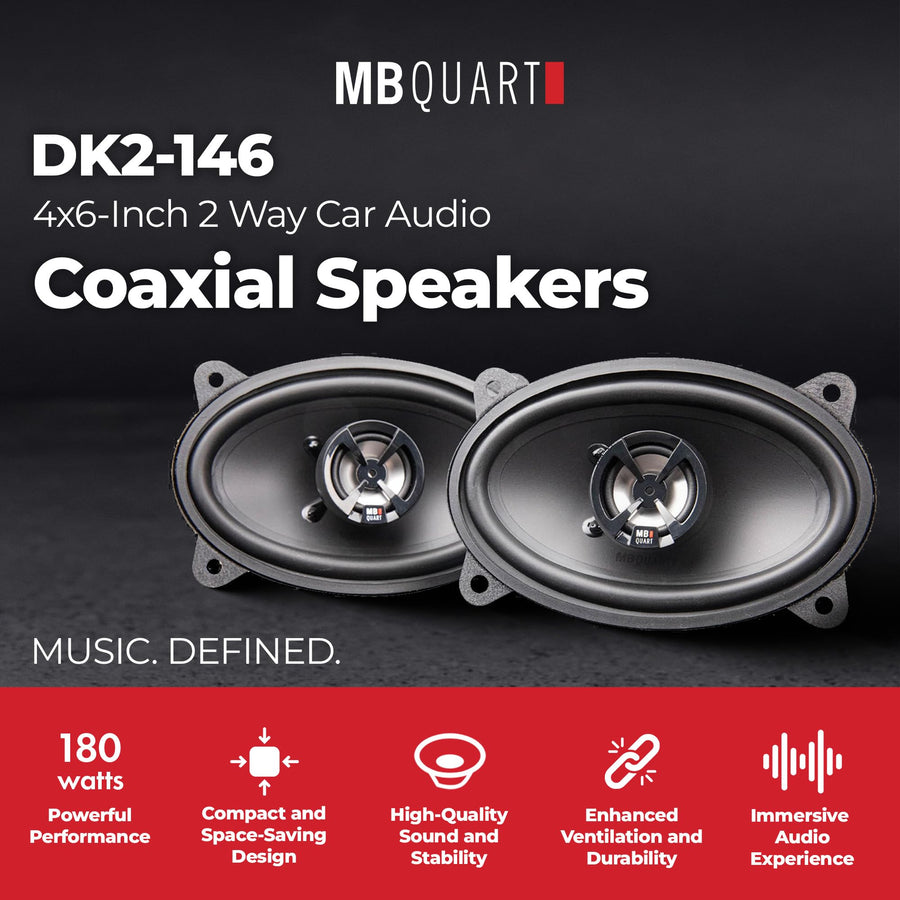 MB Quart 2 Way Car Audio Coaxial Speakers 4x6" with Polypropylene Cones & Butyl Rubber Surrounds for Enhanced Quality, 180W Peak Power, 88 dB, Pair