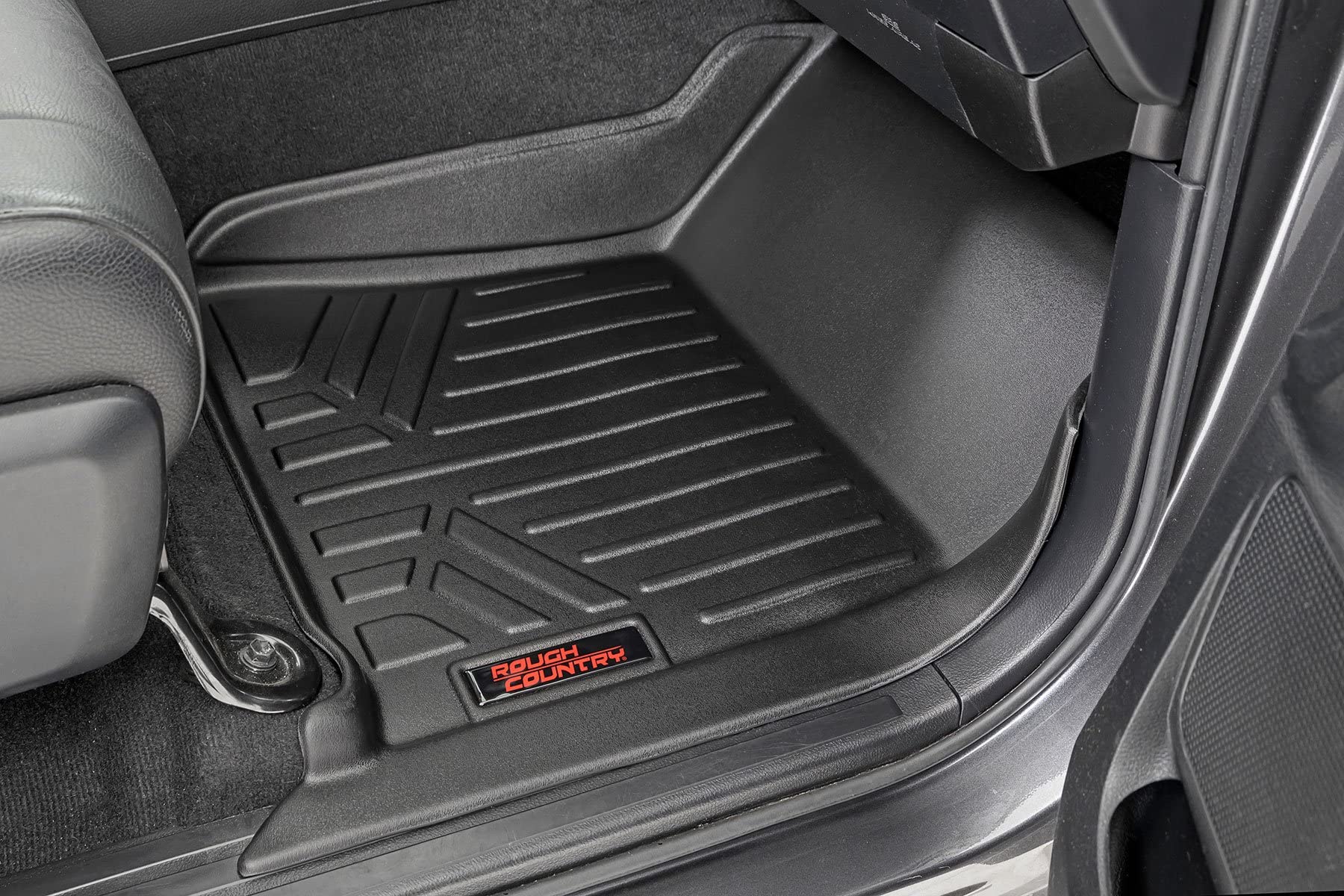 Rough Country Floor Mats All Weather for Toyota Tundra CrewMax (2014-2021) - Non-Slip Waterproof Flexible Mat, Front & Rear Set