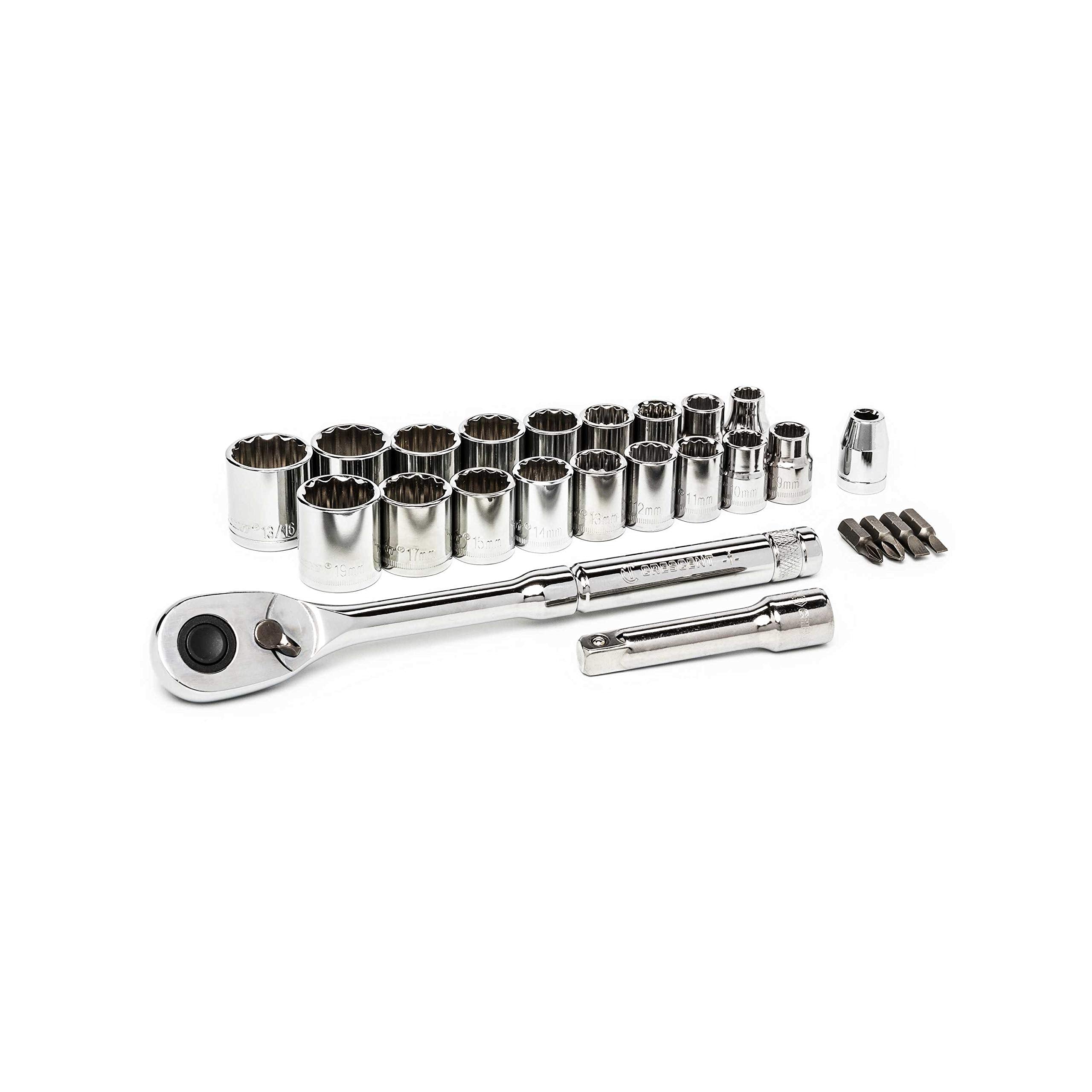 Crescent 25 Piece 12 Point 3/8" Drive Standard SAE/Metric Mechanics Tool Set - CSWS7C