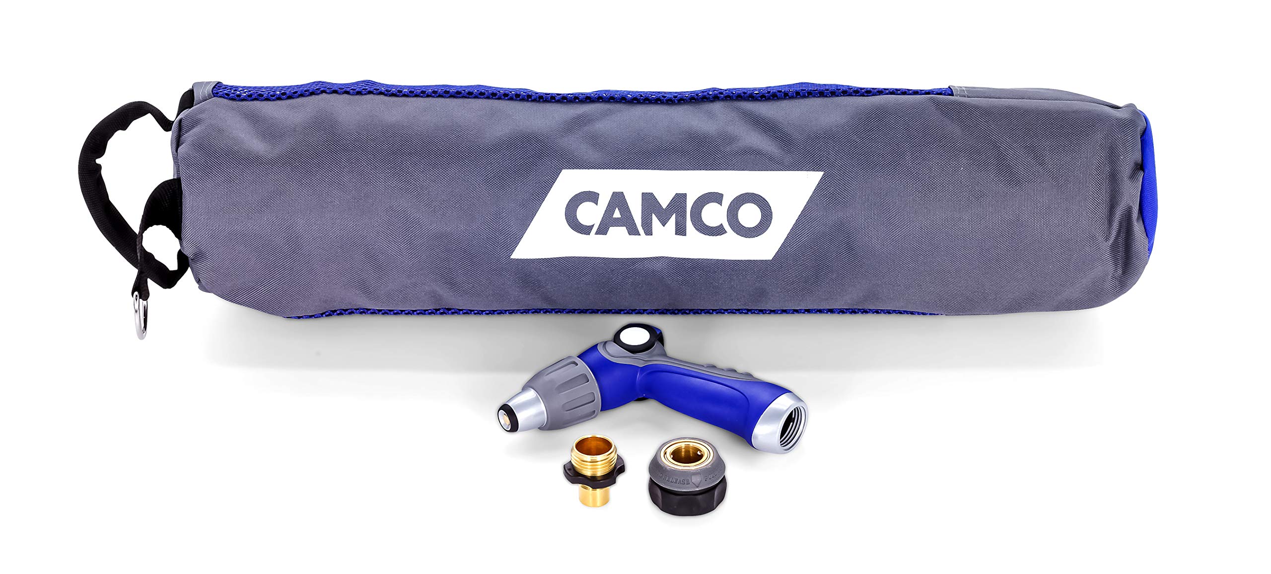 40’ Camco Coiled Water Nozzle with Adjustable Spray Pattern Kit – Hose Design Prevents Kinking and Tangling, for Car Washing and Gardening (41982)