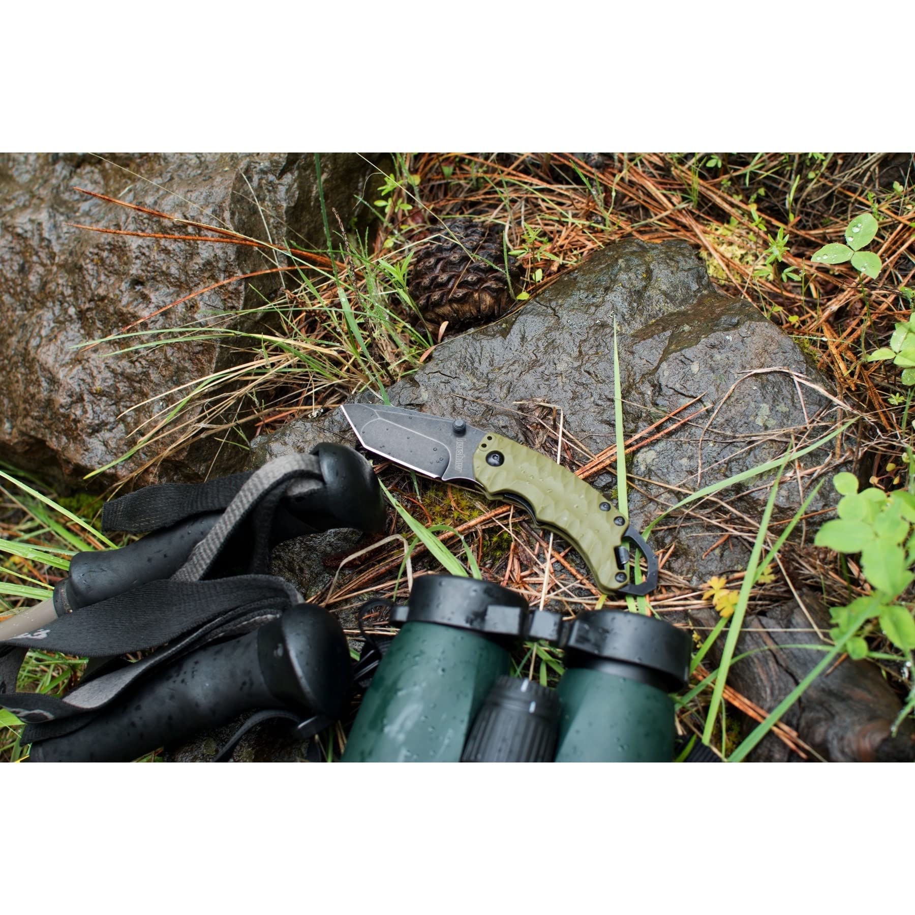 Kershaw II Shuffle Olive Multifunction Folding Pocket Knife (8750TOLBW), 2.6 In. 8Cr13MoV Stainless Steel Tanto Blade with Blackwash Finish and Reversible Pocketclip; 3 oz,Small