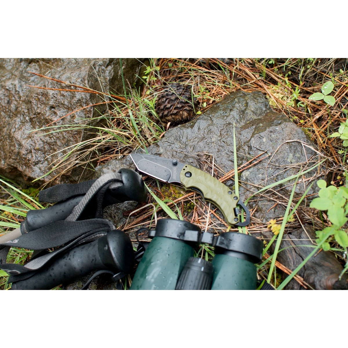 Kershaw II Shuffle Olive Multifunction Folding Pocket Knife (8750TOLBW), 2.6 In. 8Cr13MoV Stainless Steel Tanto Blade with Blackwash Finish and Reversible Pocketclip; 3 oz,Small