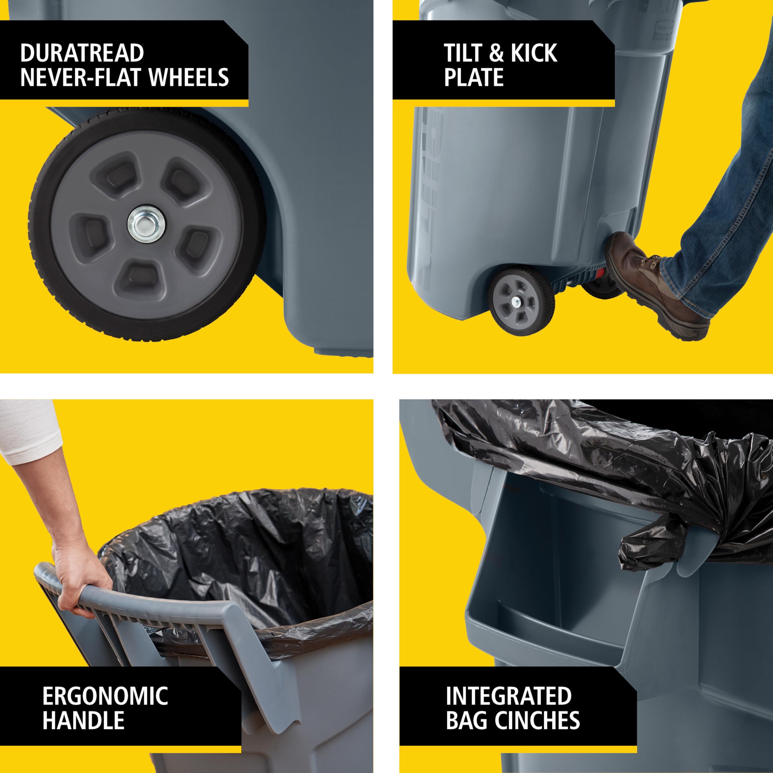 Rubbermaid Commercial Products Wheeled Vented Brute Trash Container, 32 Gal Gray, for Landscapers/Construction Sites/Restaurants/Back of House/Offices/Warehouses/Commercial Environments