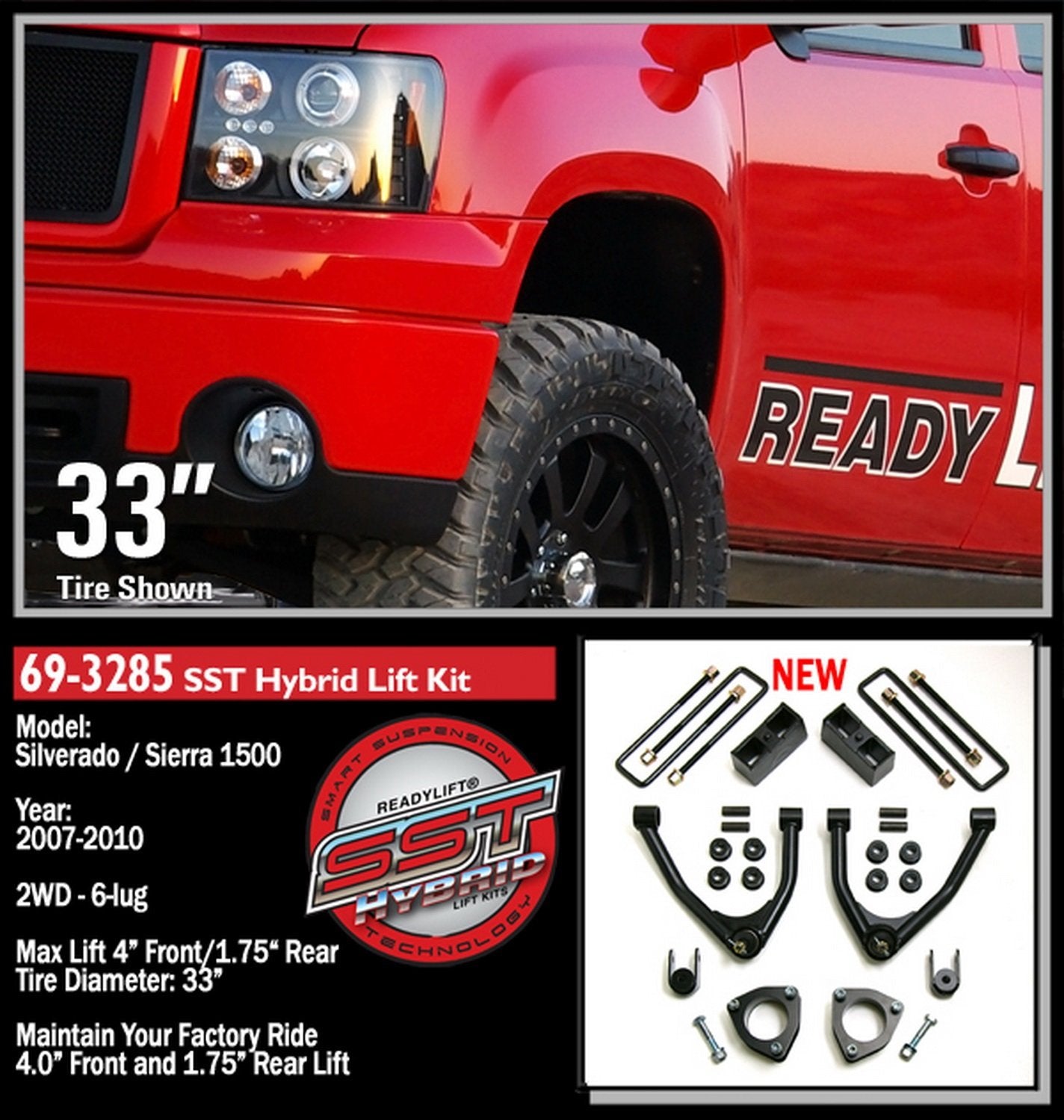 4.0" Readylift SST Lift Kit for Chevrolet Silverado/Sierra 1500, 2007-2010, Front/1.75" Rear Medium