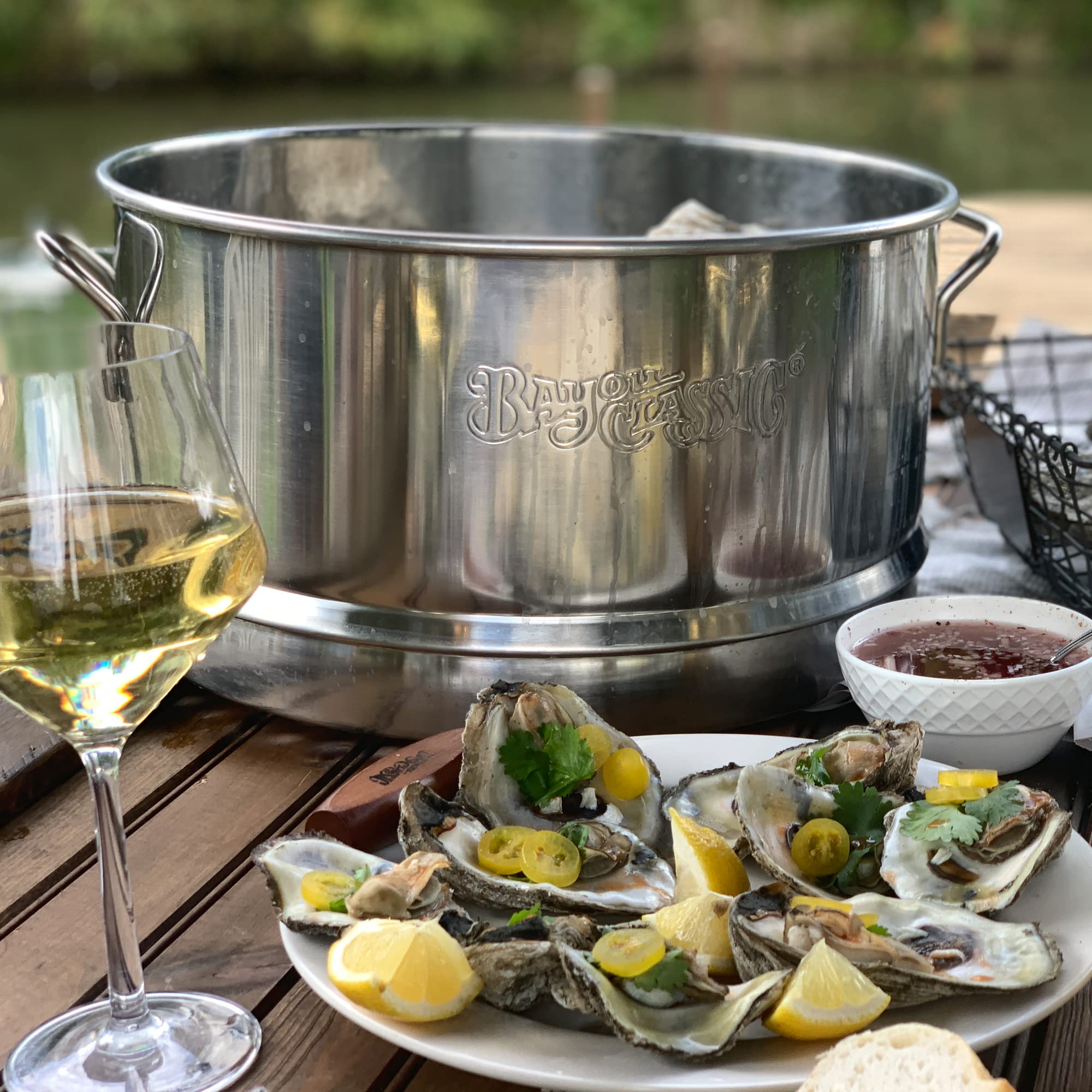 Bayou Classic Stainless Oyster Steamer 300-505 Features Heavy Welded Loop Handles Domed Vented Lid Perfect For Steaming Up To A Half Bushel of Seafood and Vegetables