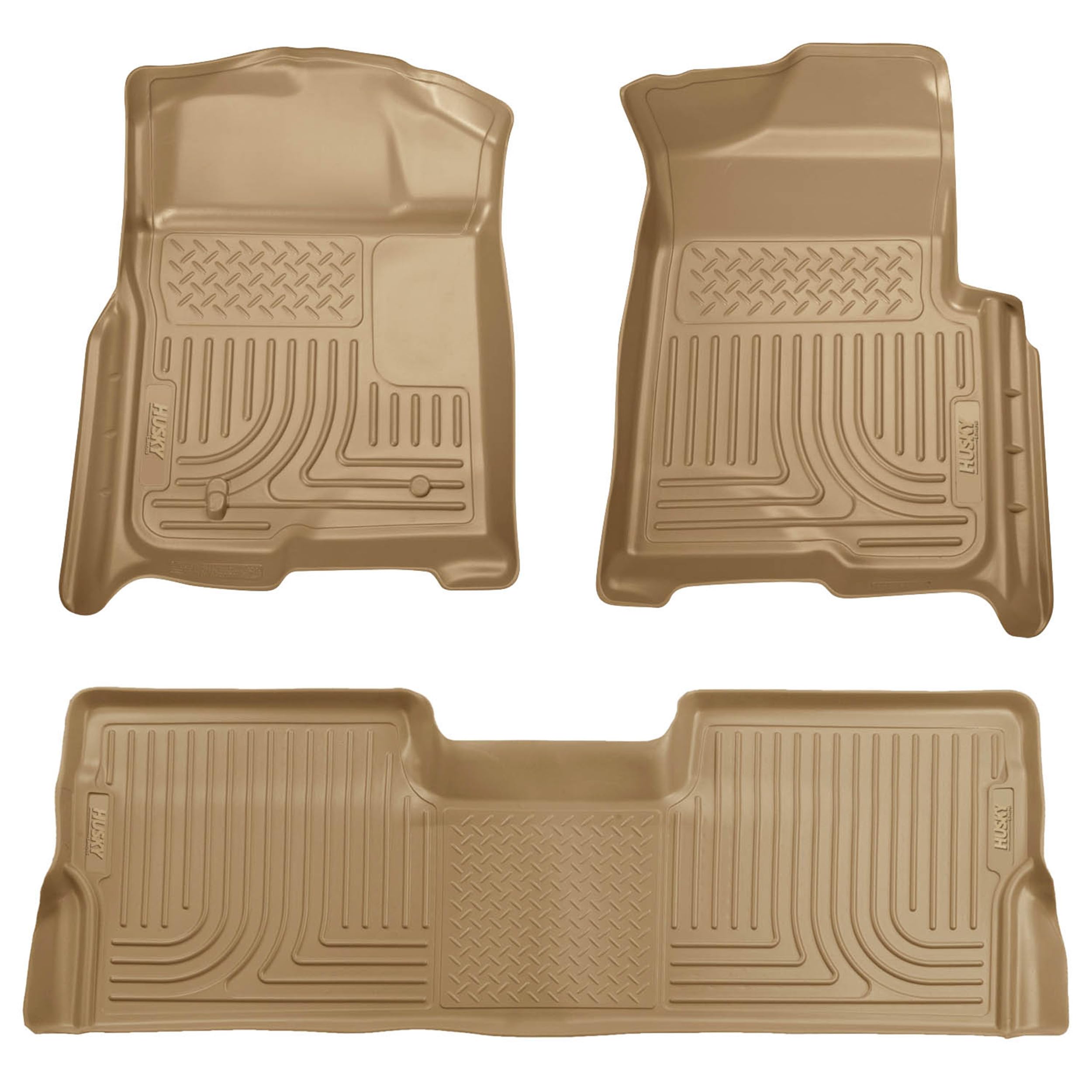 Husky Liners Floor Mats Weatherbeater | Fits 2009-2014 Ford F-150 SUPERCREW CAB ONLY Without Manual Shifter (Footwell Coverage) | Front & 2nd Row, 3-pc Tan - 98333