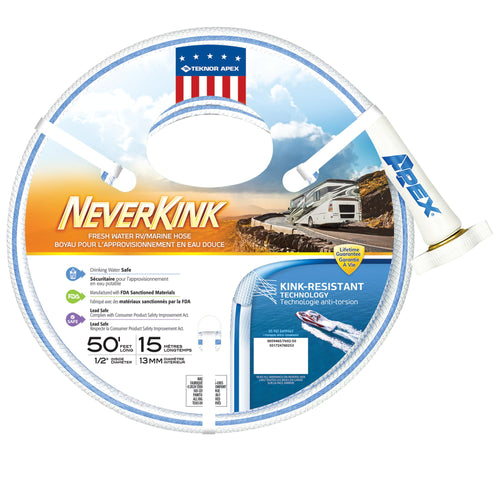 1/2 inch Teknor Apex Neverkink Drinking Water Safe Hose by Marine 50 Foot RV
