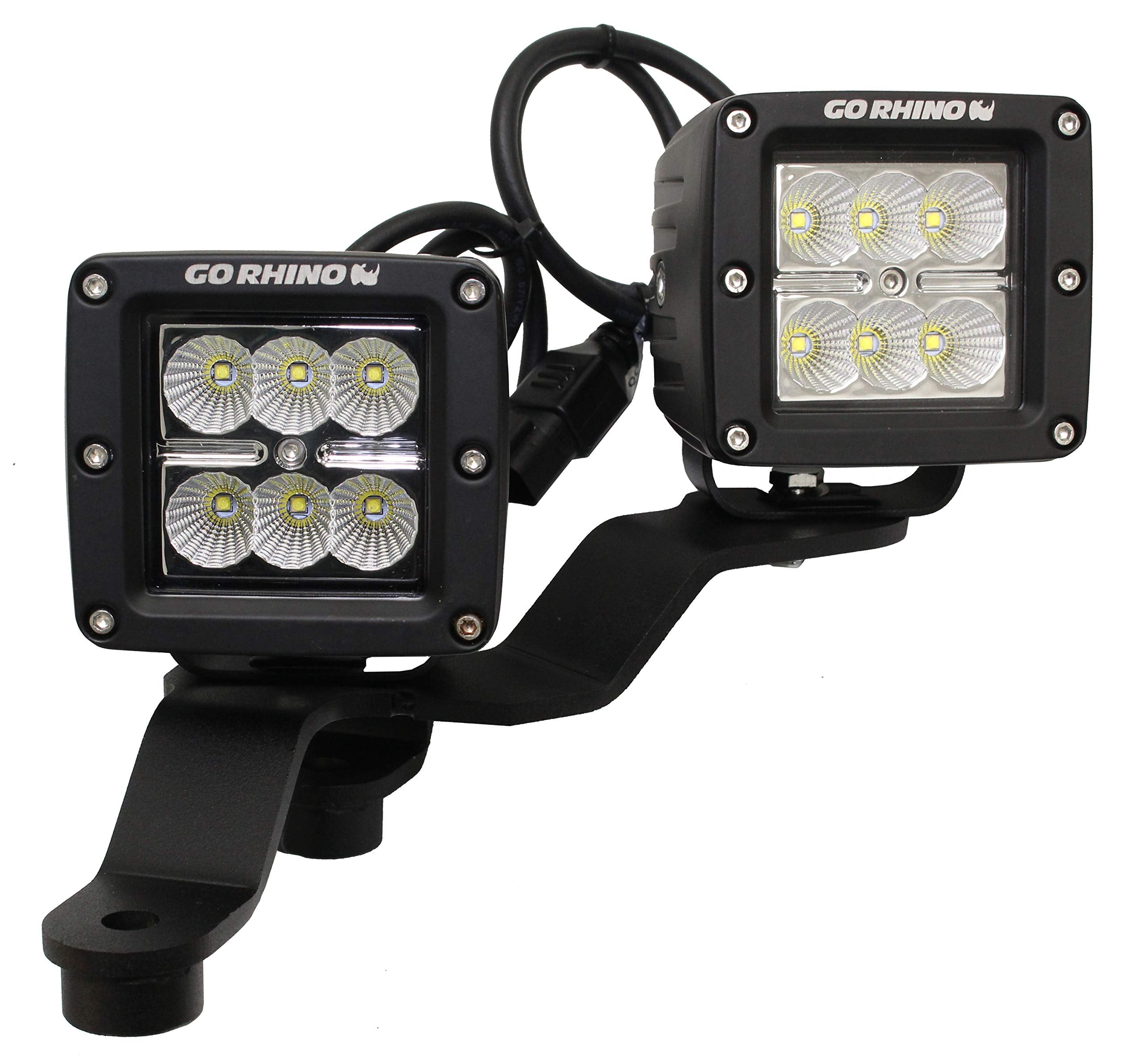 Go Rhino Windshield Cowl XE LED Light Mounts for Dual 3x3 LED Cubes Offset | Mild Steel, Textured Black | 730231T | Fits 2018-2024 Jeep Wrangler JL/JLU; 20-24 Jeep Gladiator JT Excludes Mojave