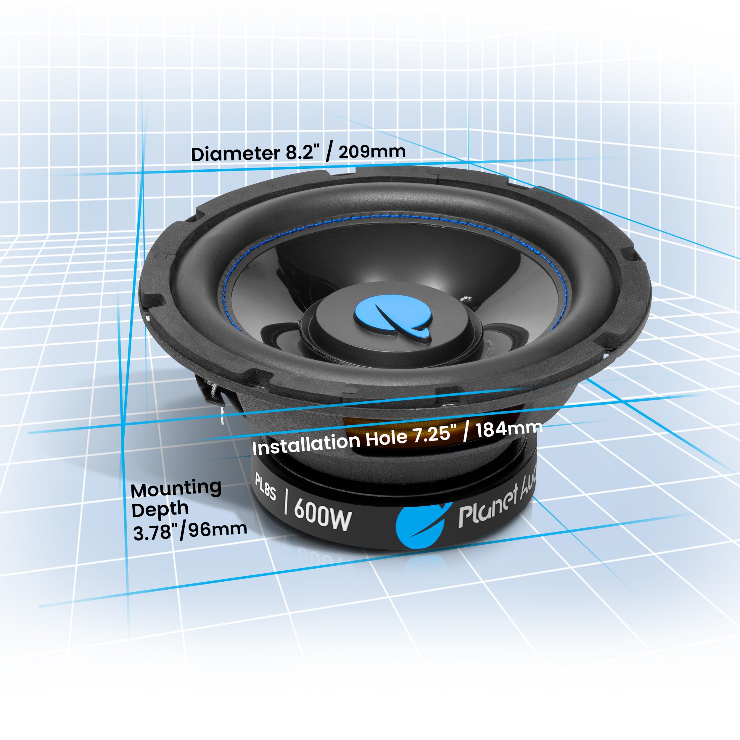 Planet Audio Anarchy Series PL8S 8 Inch Car Subwoofer - 600 Watts Max, Single 4 Ohm Voice Coil, Sold Individually, Hook Up to Amp
