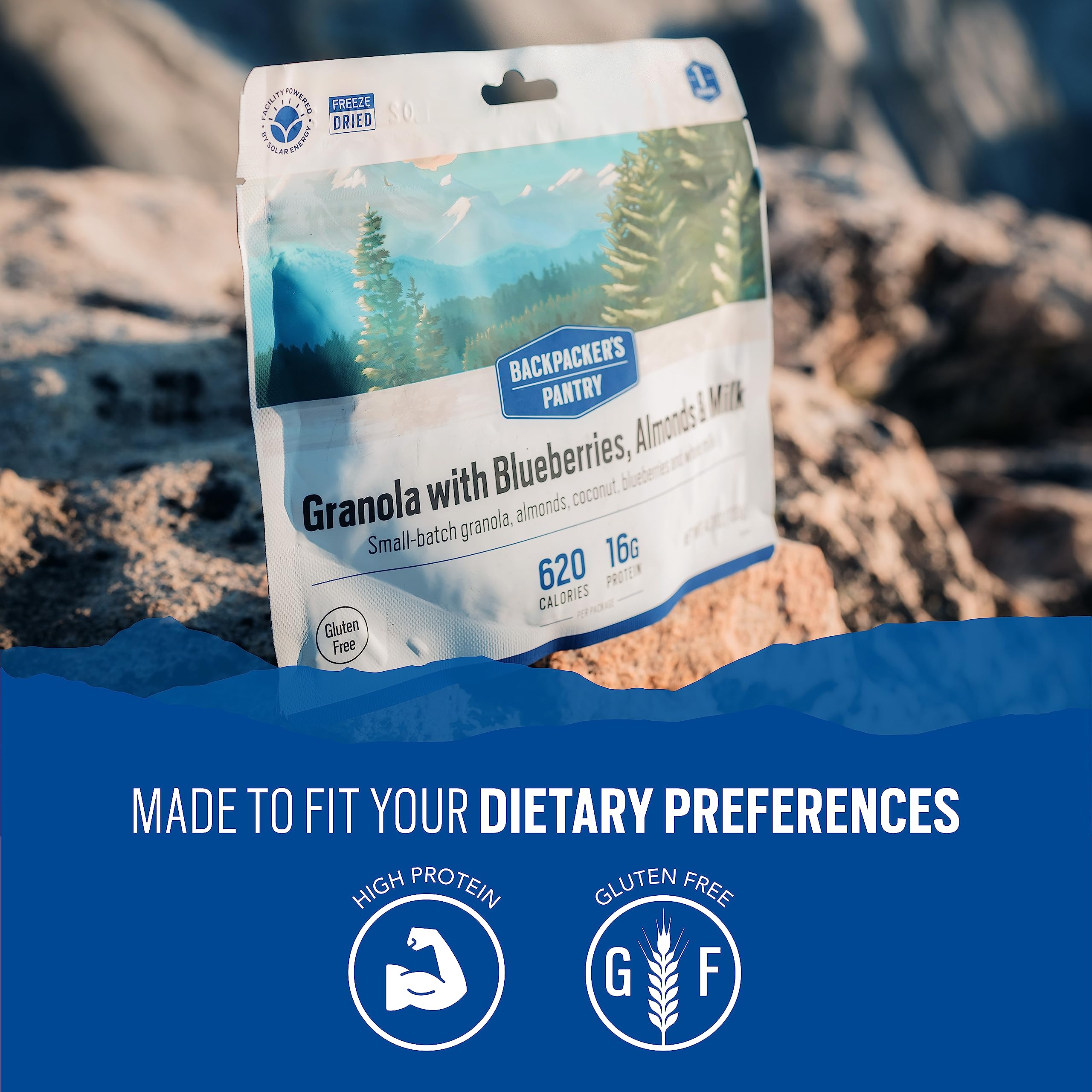 Backpacker's Pantry Granola with Almonds Blueberries & Milk - Freeze Dried Backpacking & Camping Food - Emergency Food - 16 Grams of Protein, Vegetarian - 1 Count