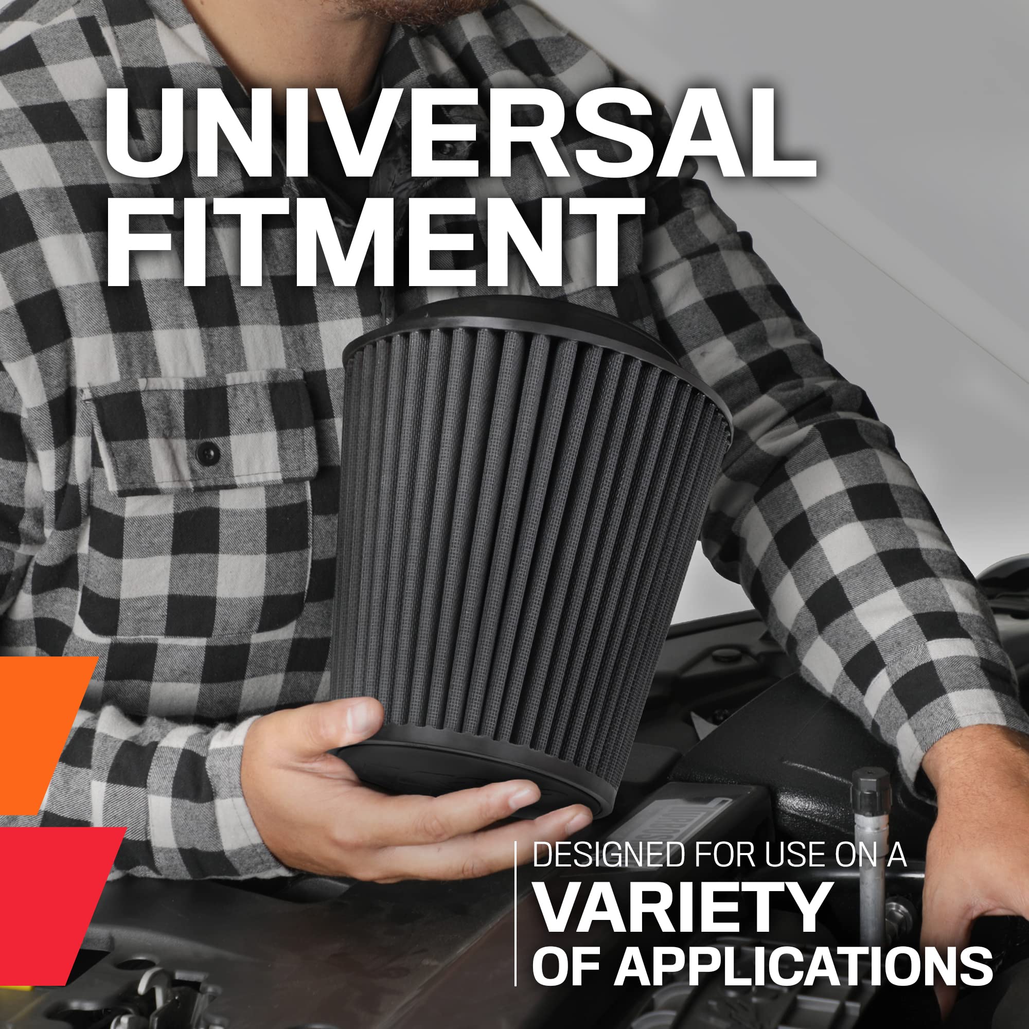Universal K&N Clamp-On Air Filter: Dry Synthetic, Washable, Oil-Free, Replacement Engine Filter: Flange Diameter: 6 In, Filter Height: 5.75 In, Flange Length: 1 In, Shape: Round Tapered, RU-3121HBK
