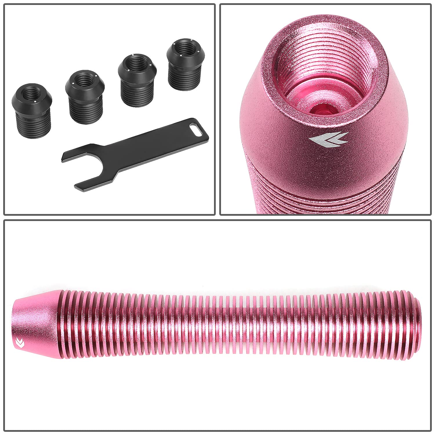 NRG Innovations Universal Aluminum SK-710PK Shift Knob with Thread Adapters, Heatsink Style Long Curvy Cylinder Lever,Pink