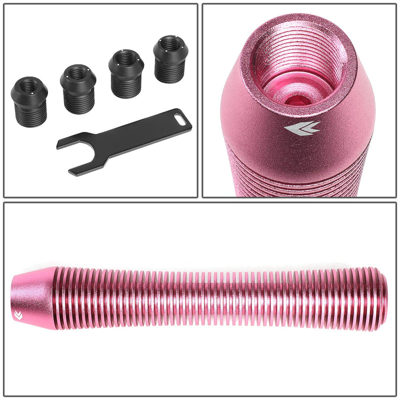 NRG Innovations Universal Aluminum SK-710PK Shift Knob with Thread Adapters, Heatsink Style Long Curvy Cylinder Lever,Pink