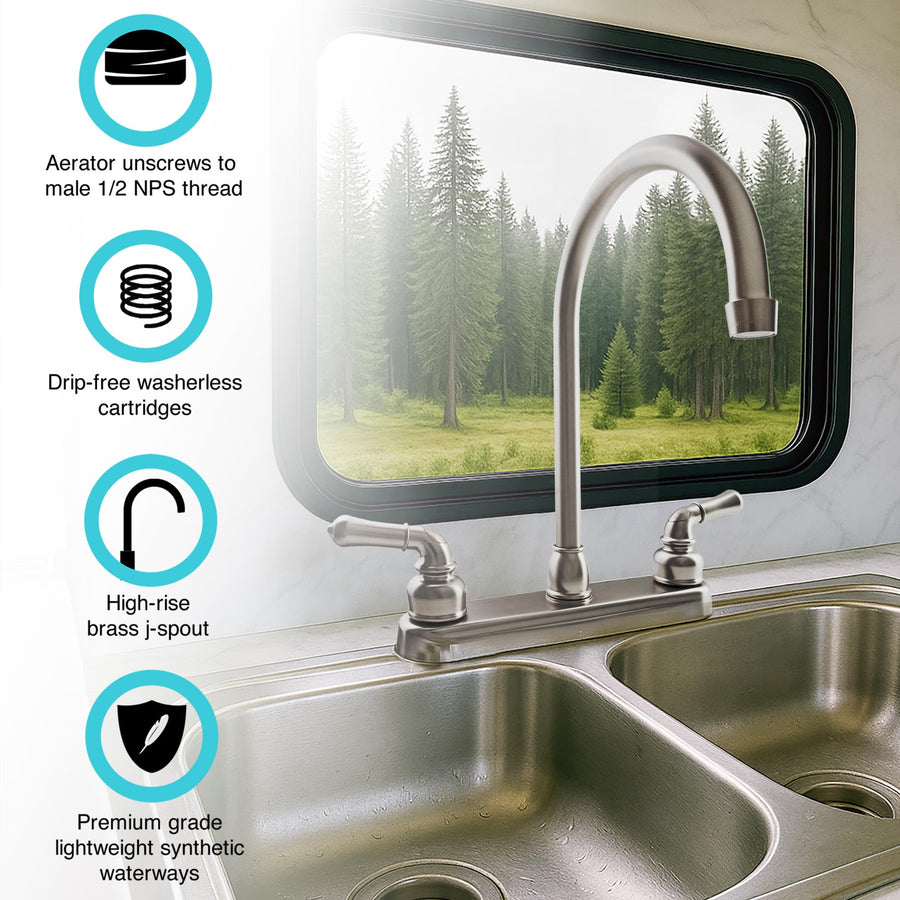 Dura Faucet RV DF-PK330HC-SN J-Spout Kitchen Sink Faucet (Brushed Satin Nickel)
