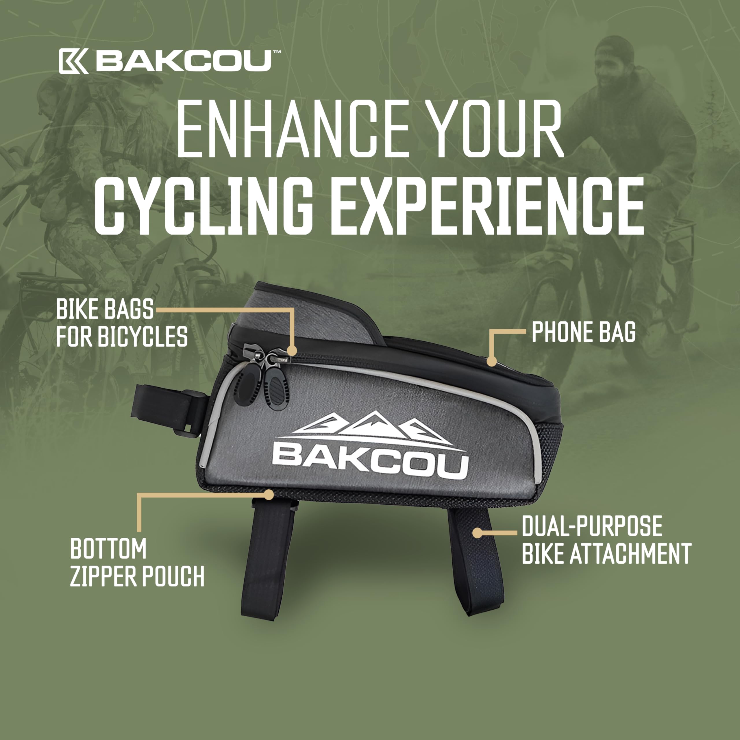 Bakcou - Phone Bag Bike with Clear Top Pouch - Weather-Resistant Cycling Case for Phones, Keys, Tools - Dual-Purpose Design for Convenient
