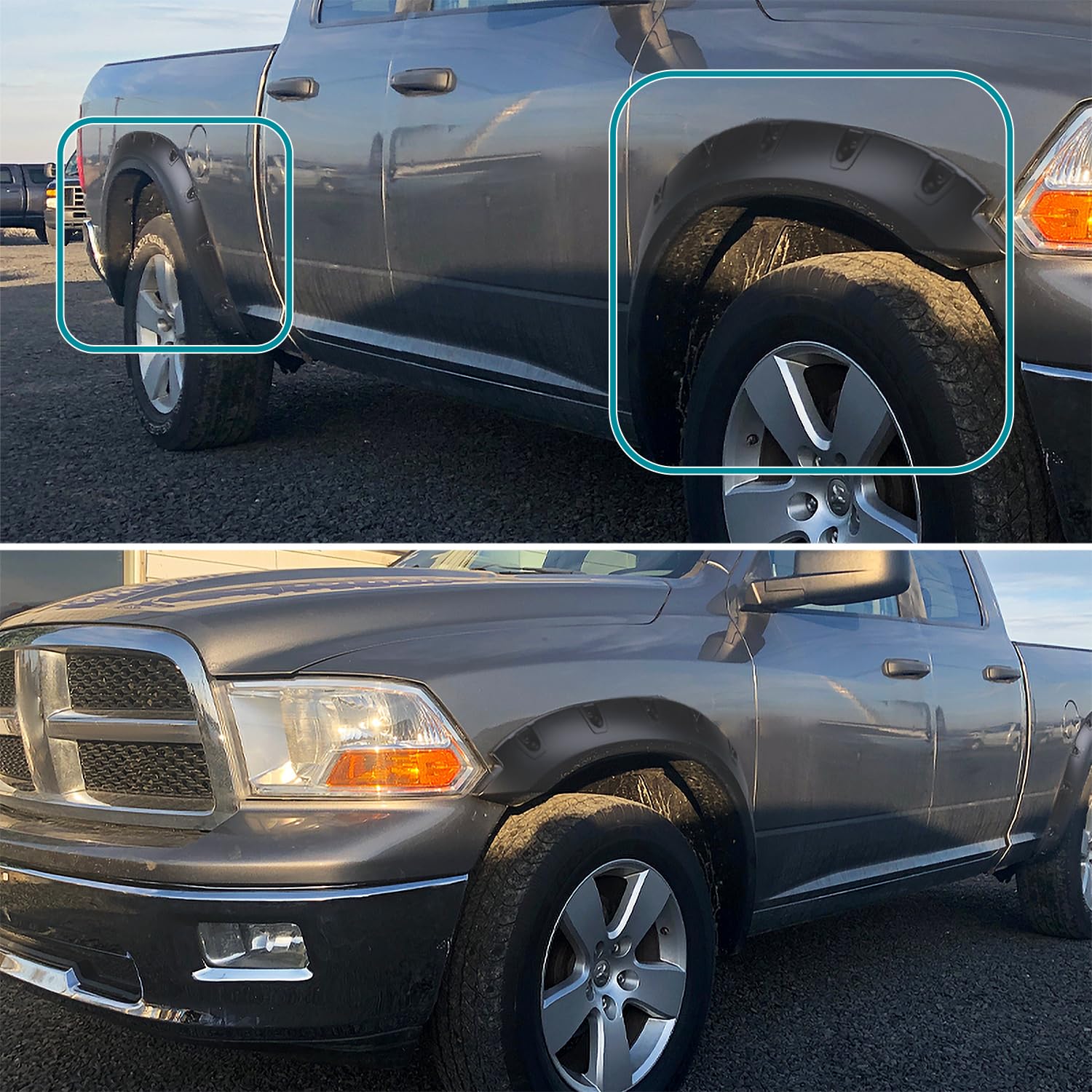 Spec-D Tuning Black Pocket Style 4PC Front + Rear Rivet Bolt On Fender Flares Compatible with 2009-2018 Dodge Ram 1500