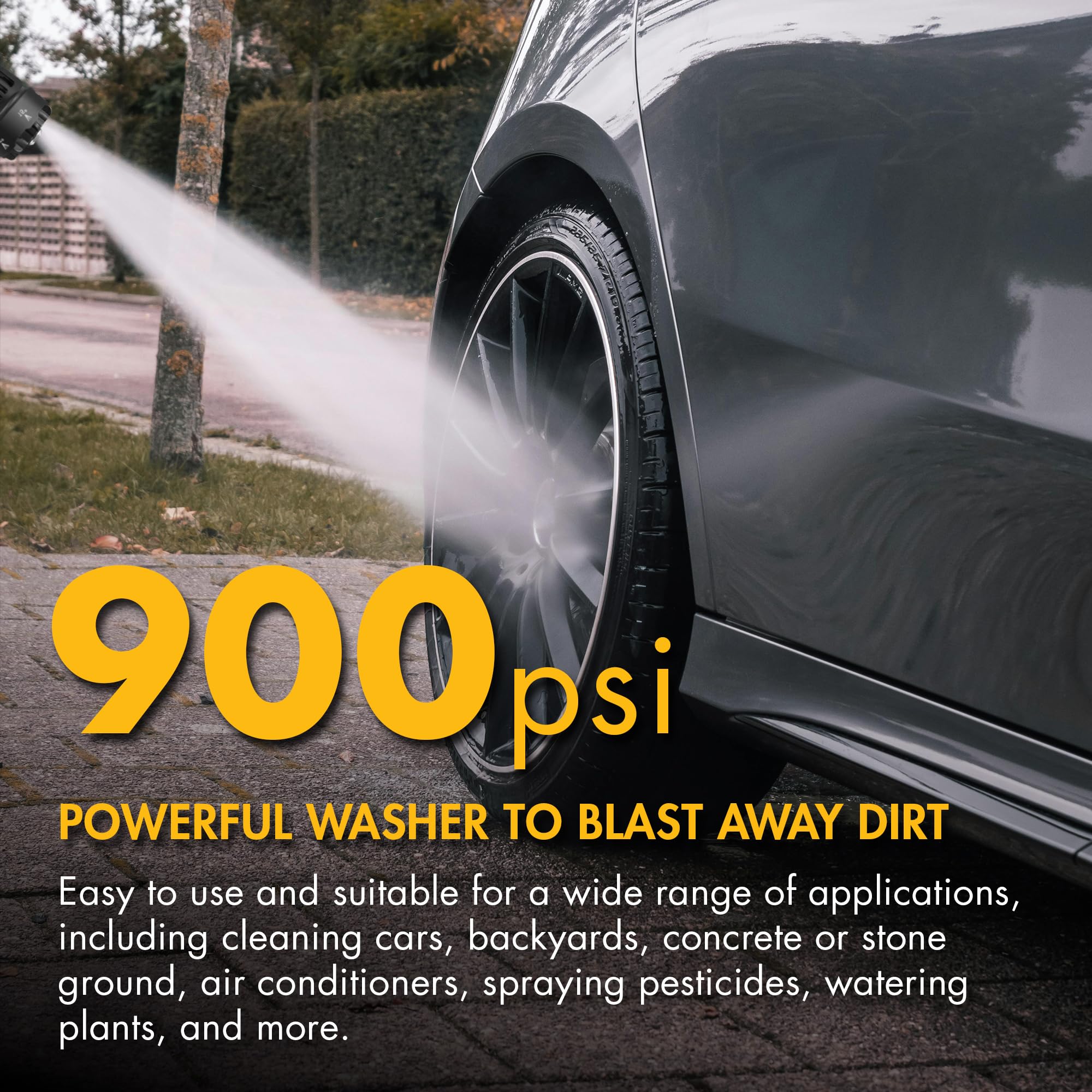 Wagan EL6312 Power Cordless Pressure Washer with 6-in-1 Long Nozzle 970PSI Portable Power Washer with 2 Rechargeable 3.0Ah Batteries Using for Car, Garden, Floor Cleaning