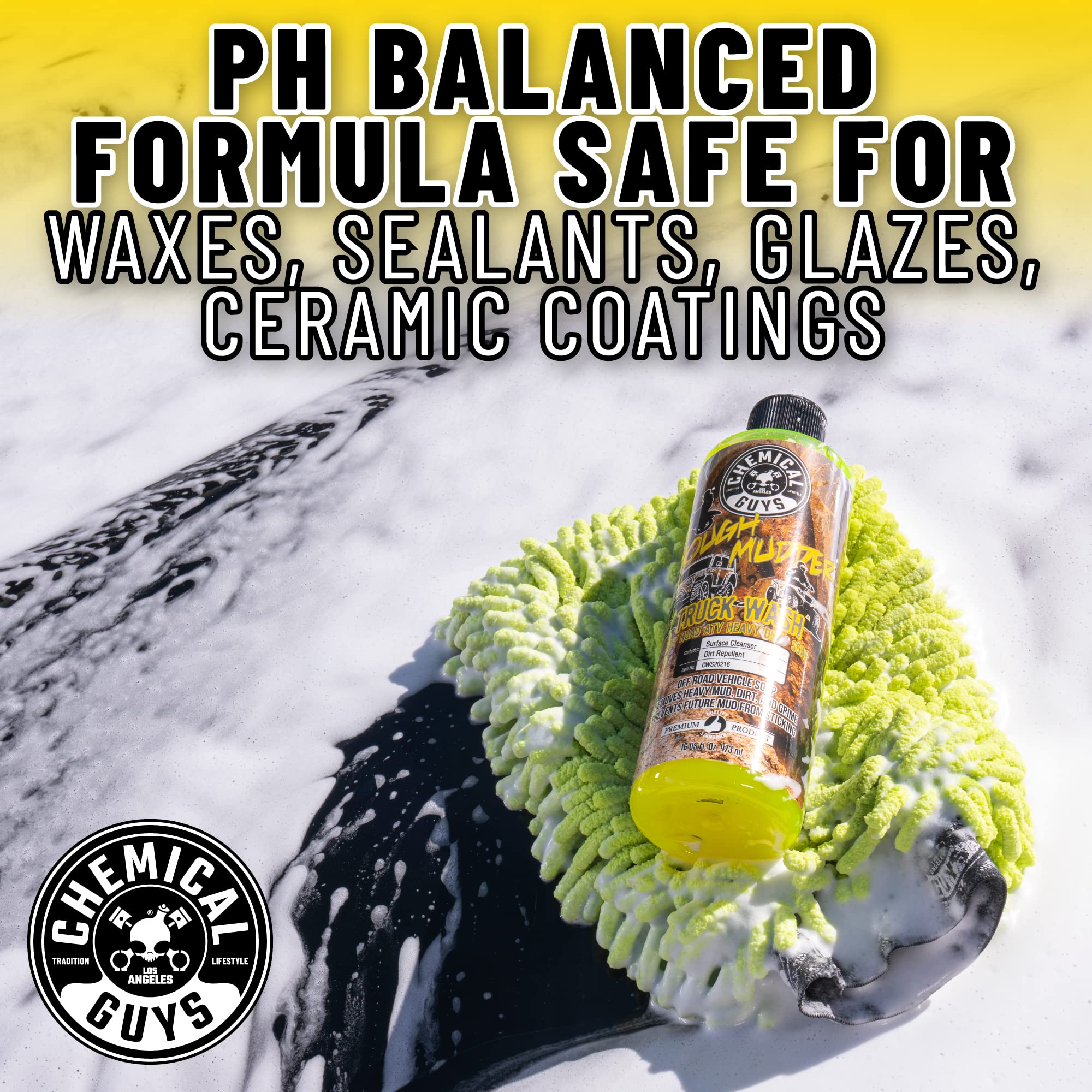 Chemical Guys Foaming Tough Mudder Heavy Duty Car Wash Soap - Soap for Foam Cannons, Foam Guns, or Buckets - Safe for Trucks, ATVs, RVs, and Off-Road Vehicles - 128 oz Lemon Scent