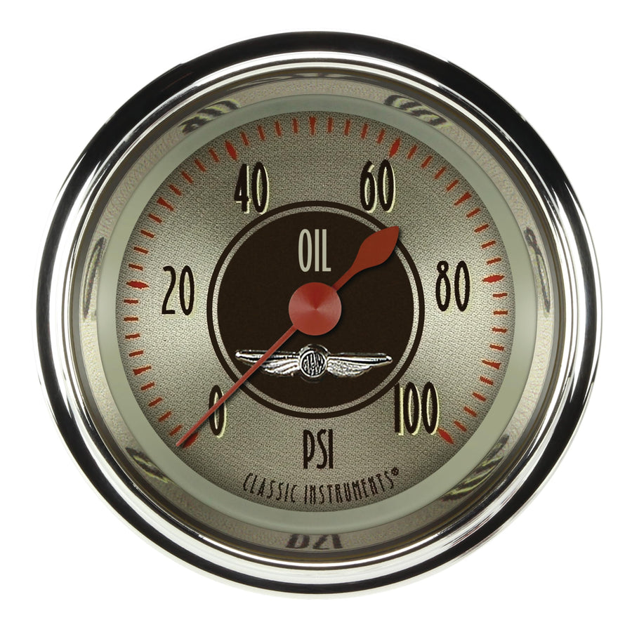 AN181SHC Classic Instruments All American Nickel 2 1/8" Oil Pressure Gauge 100 PSI Electric