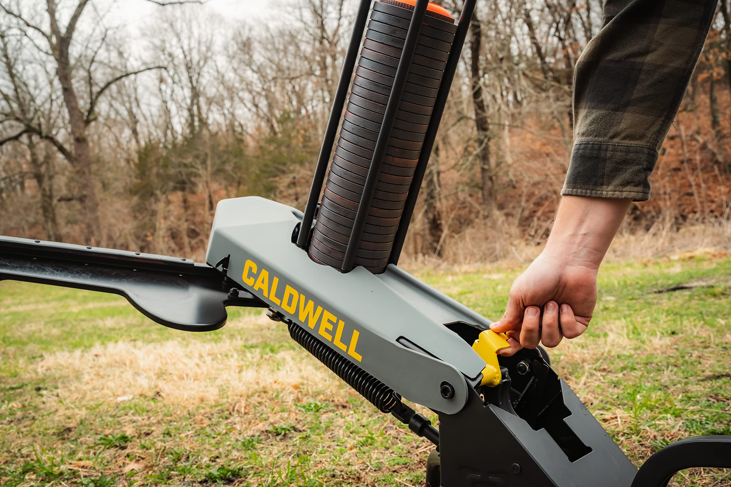 Caldwell Target Claymore Thrower 50 Clay Capacity, 55 Yd Throw with Foot Pedal for Single Person Use - No Electricity Needed