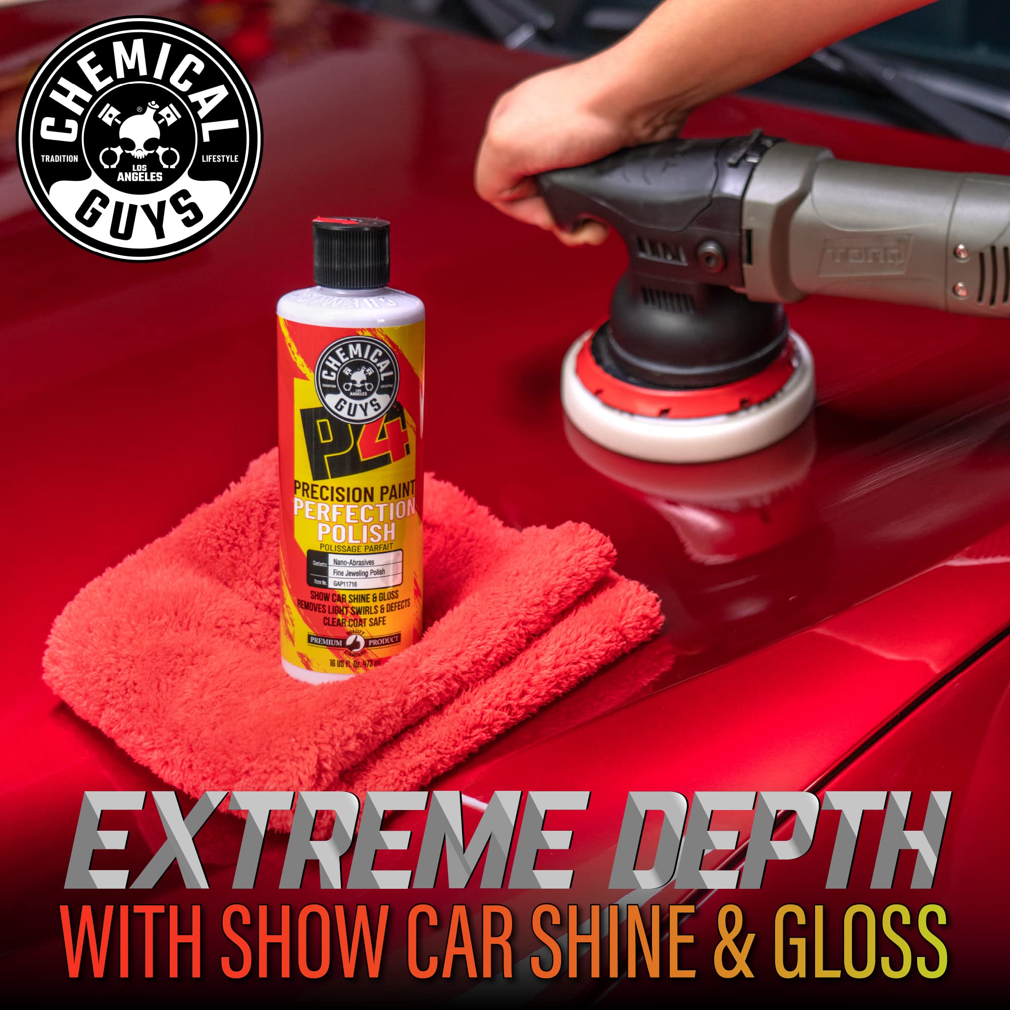 Chemical Guys Precision P4 Paint Perfection Polish - Scratch Remover & Swirl Remover for Cars, Trucks, Motorcycles, & SUVs, Fixes Paint Imperfections & Towel Marks, Restores Gloss & Clarity, 16 oz