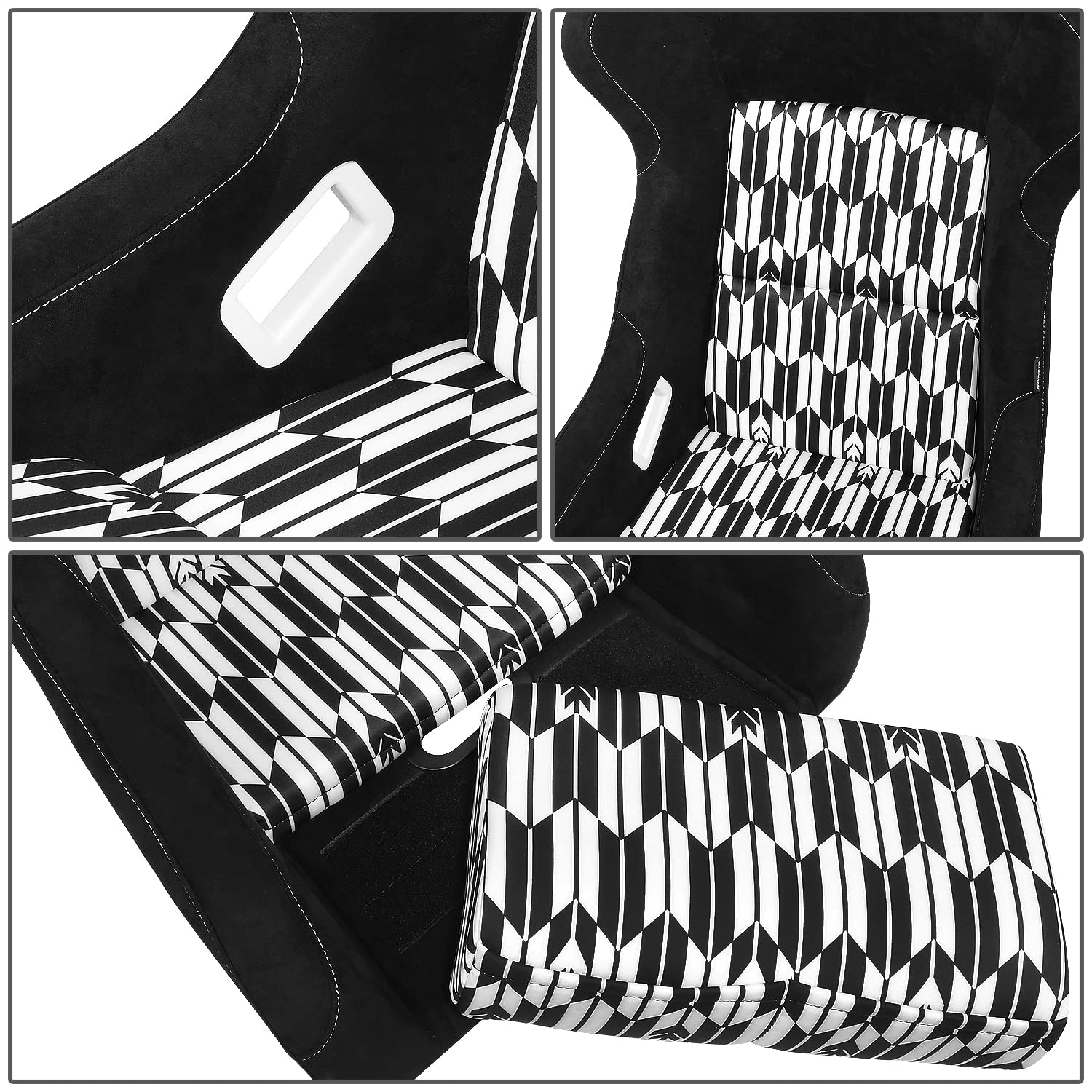 NRG Innovations Fixed Back NRG-FRP-302-YABA Bucket Racing Seat w/Side Mount Bracket Black/White YABA Design Fiber Glass