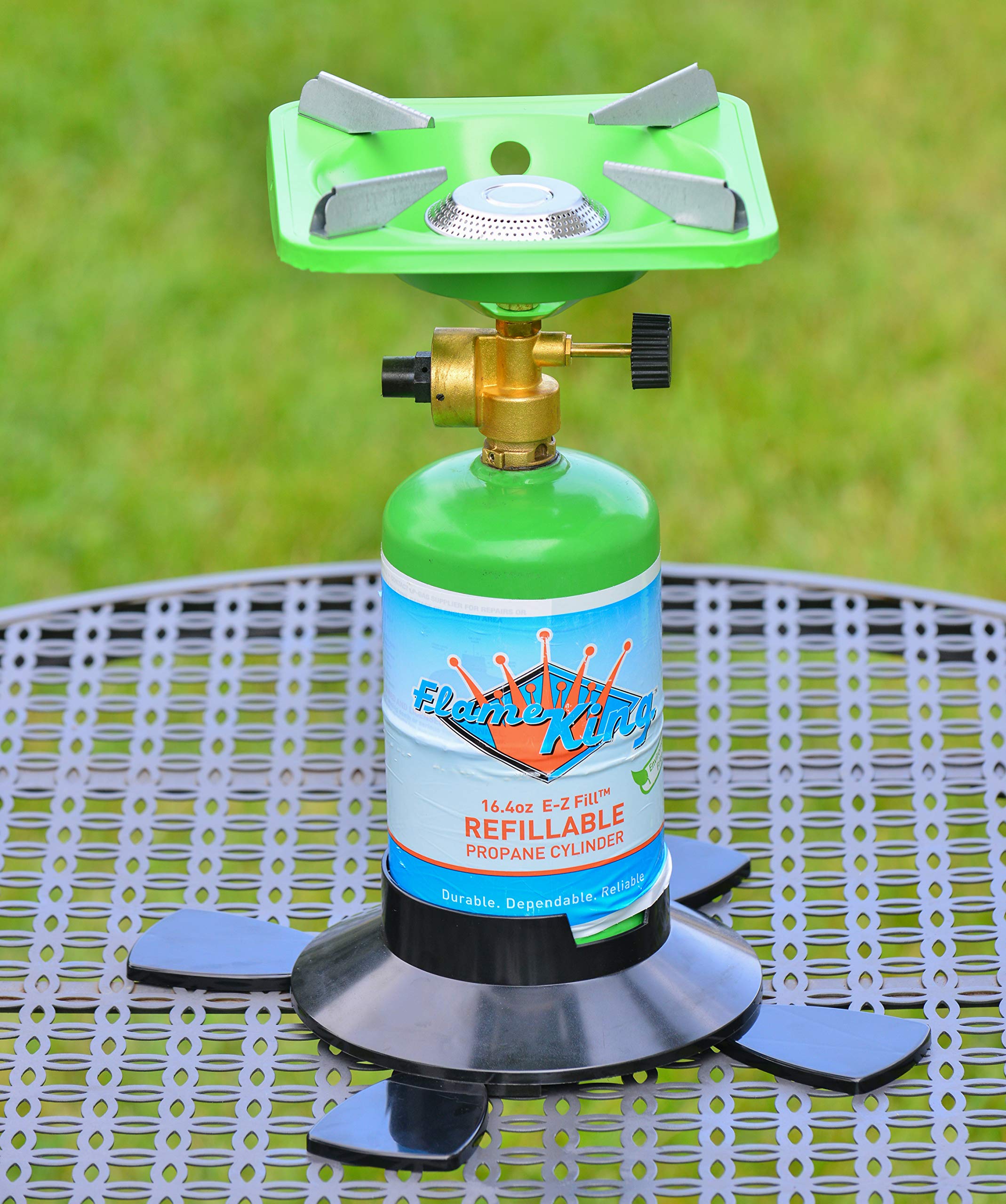 Portable Flame King YSNVT-508 Camping BottleTop Stove with Stable Lightweight Base Stand, Great for Outdoor Cooking, Backpacking, Compatible with 1LB Propane Gas Bottle