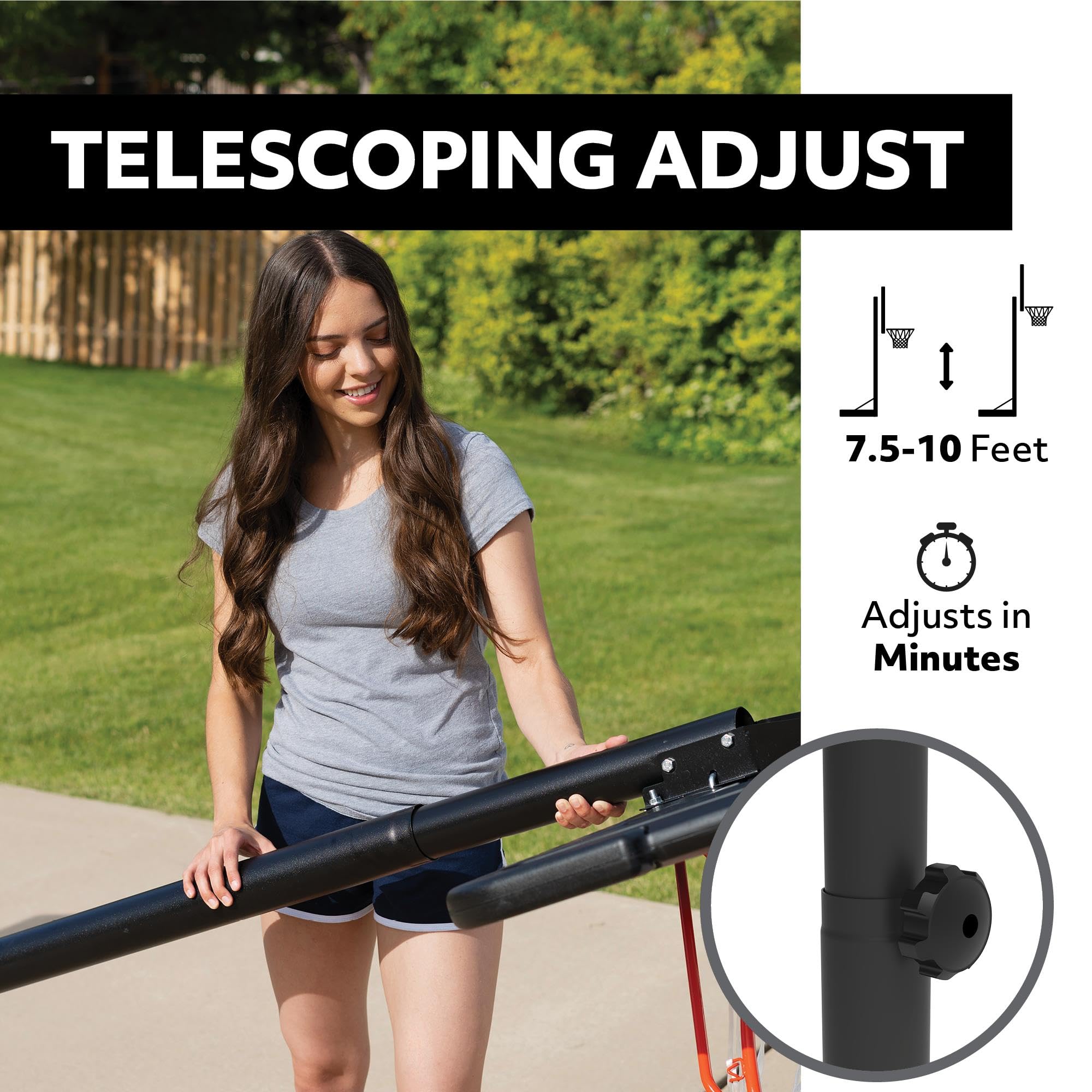 1268 Lifetime Streamline Impact Portable Basketball System, 44 Inch Backboard, Black