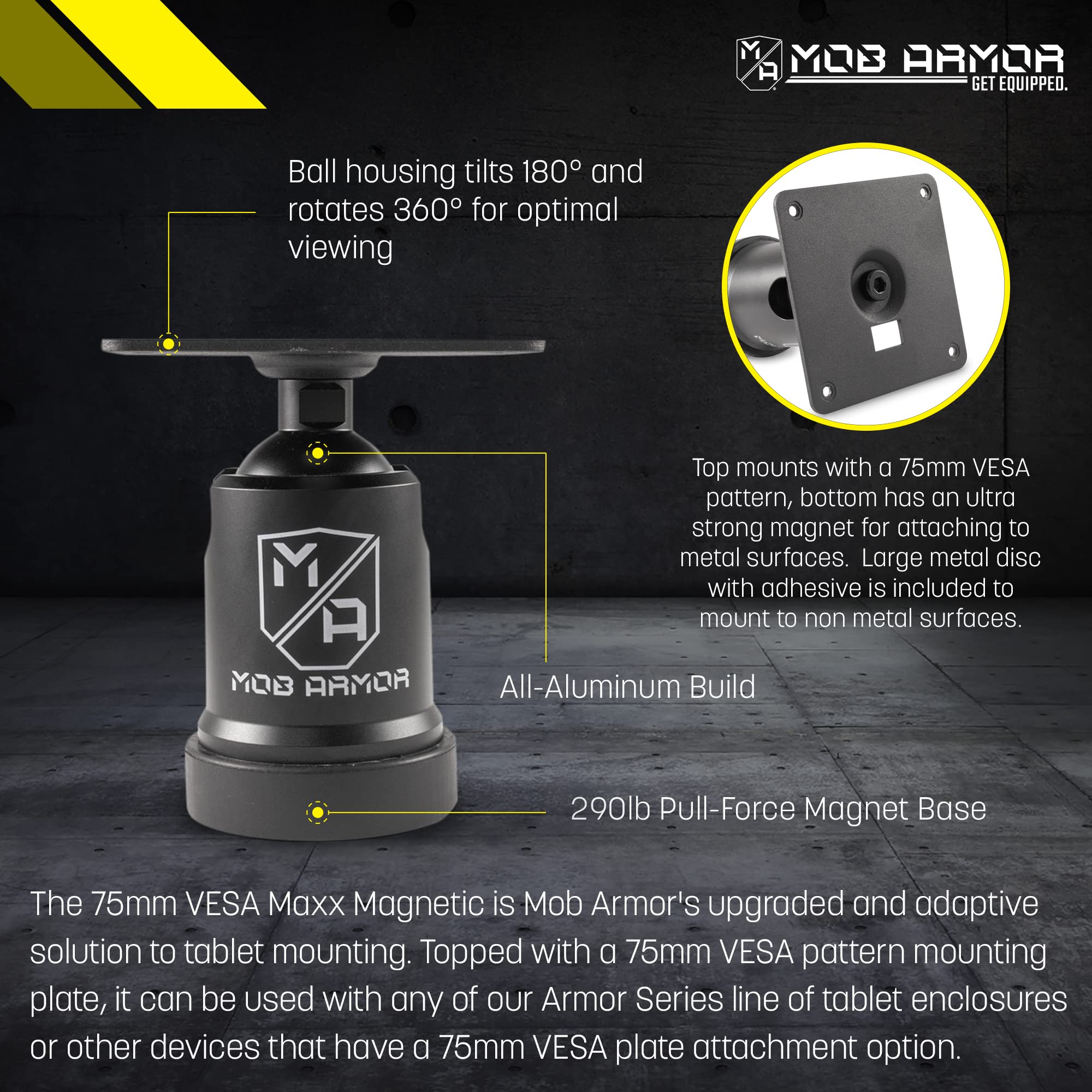 75mm VESA Maxx Magnetic Mount Mob Armor, Compatible with The Armor Series Line of Tablet Enclosures, VESA Metal Plate, Magnetic Mounting Plate, Tablet Mount Magnet Base