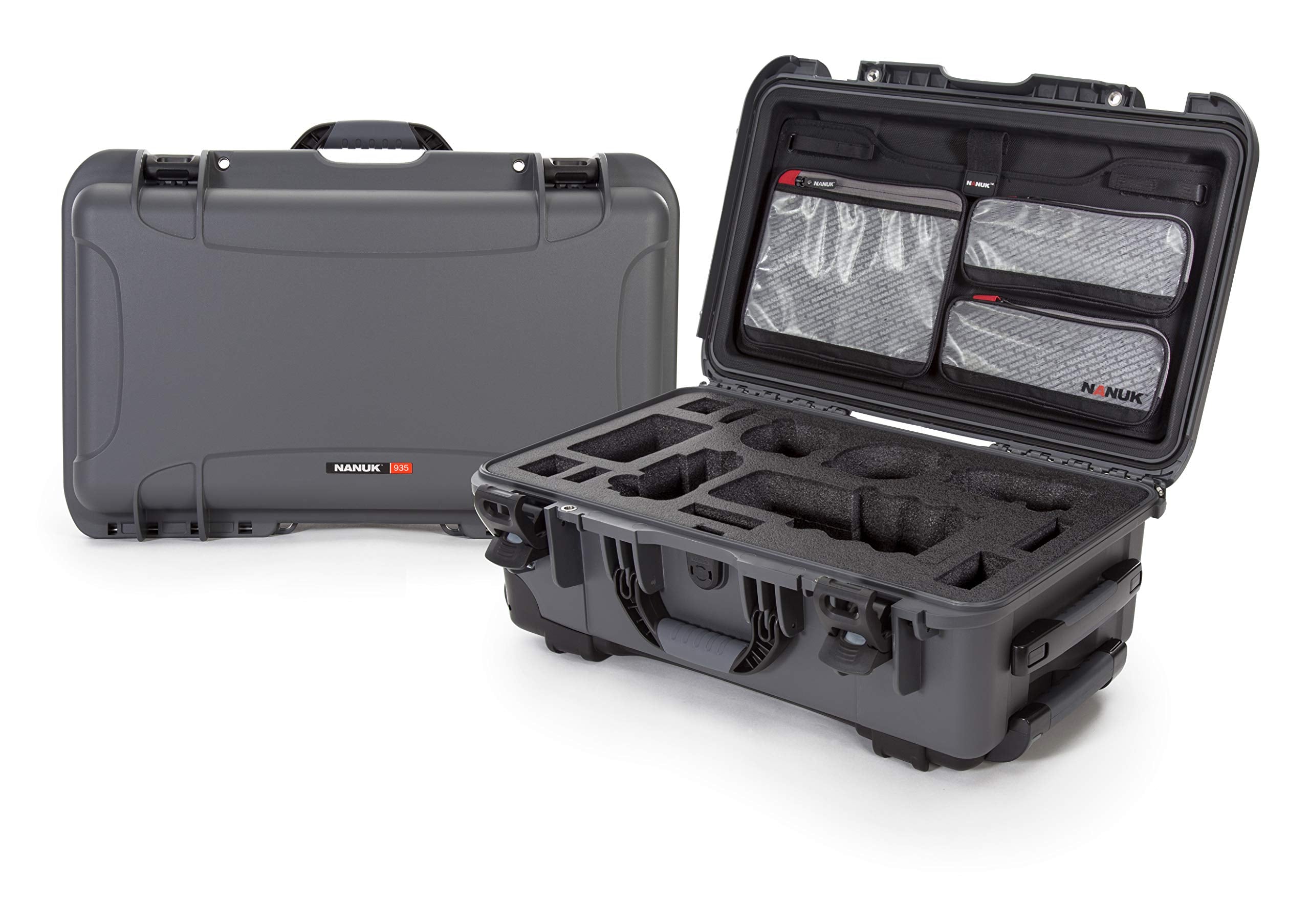 Waterproof Nanuk 935 Carry-On Hard Case with Lid Organizer for Sony a7R Size Camera w/Wheels - Graphite