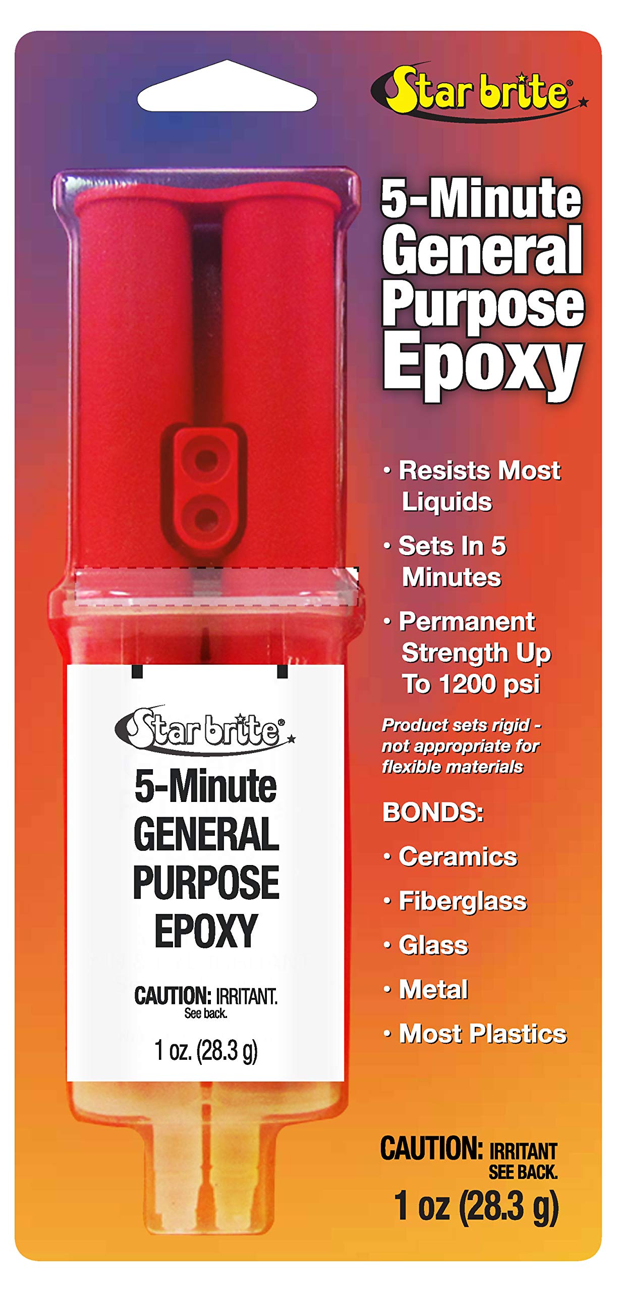 Crystal Clear STAR BRITE Epoxy Syringe – Self-Metering, Multi-Surface Adhesive for Fiberglass, Plastic, Glass, Metal, and More (093401)