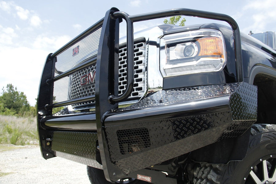 Fab Fours Black Steel GM08-S2160-1 Front Ranch Bumper 2 Stage Black Powder Coated w/Full Grill Guard Incl. Light Cut-Outs
