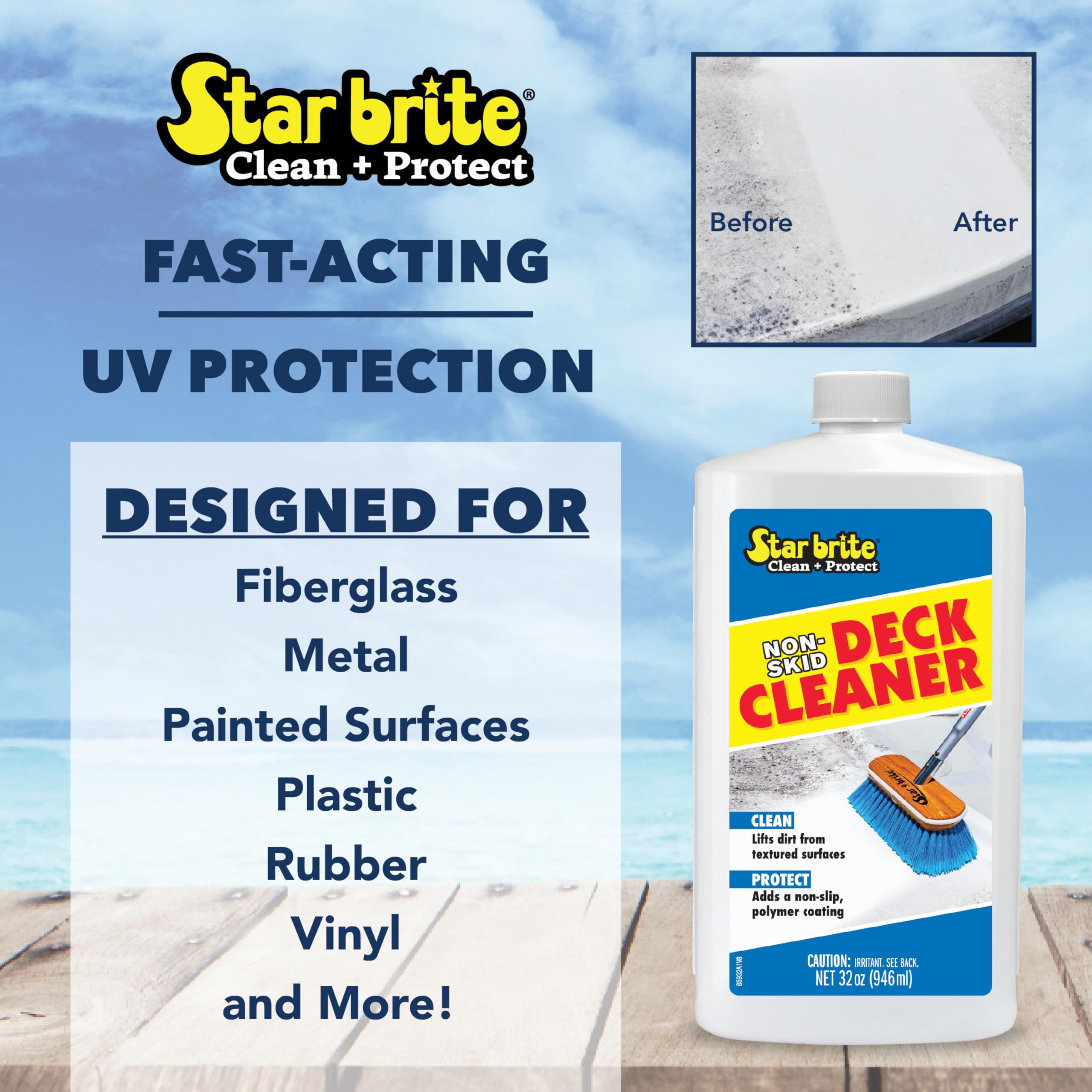 Non-Skid Deck Cleaner & Protectant STAR BRITE - Lift Dirt & Stains From Fiberglass, Painted Surfaces, More, 32oz (085032)