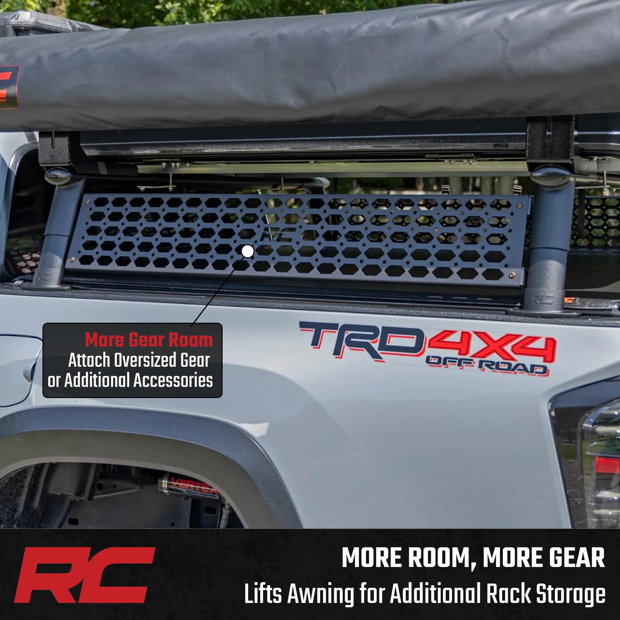 High Mount Rough Country Brackets for 270° Awning - Elevated Steel Awning Mounts for RC Bed Racks, Bolt-On Design
