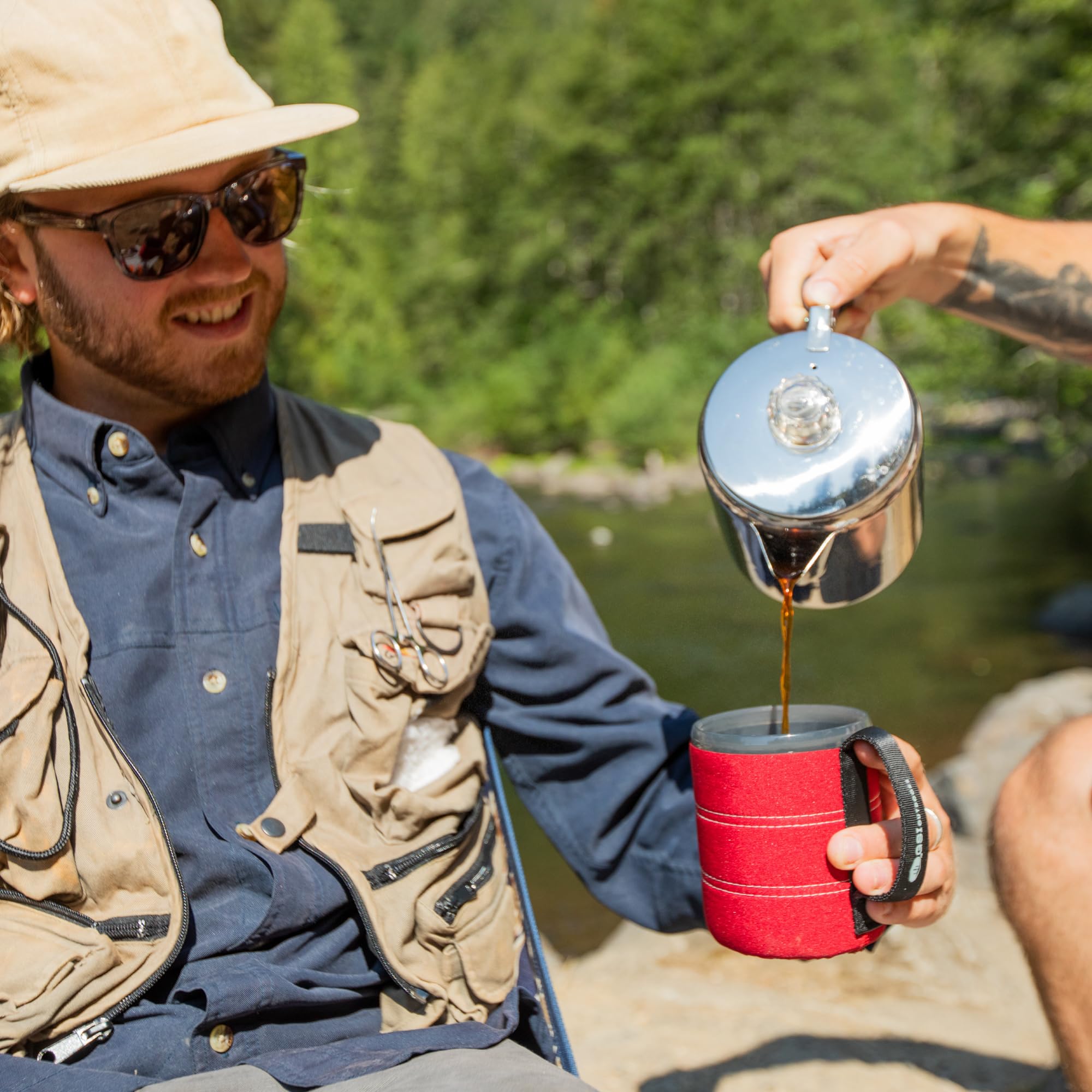 GSI Outdoors Glacier Stainless Steel Percolator Coffee Pot I with Silicone Handle for Camping, Backpacking, Travel, RV & Hunting - Stove Safe - 6 Cup