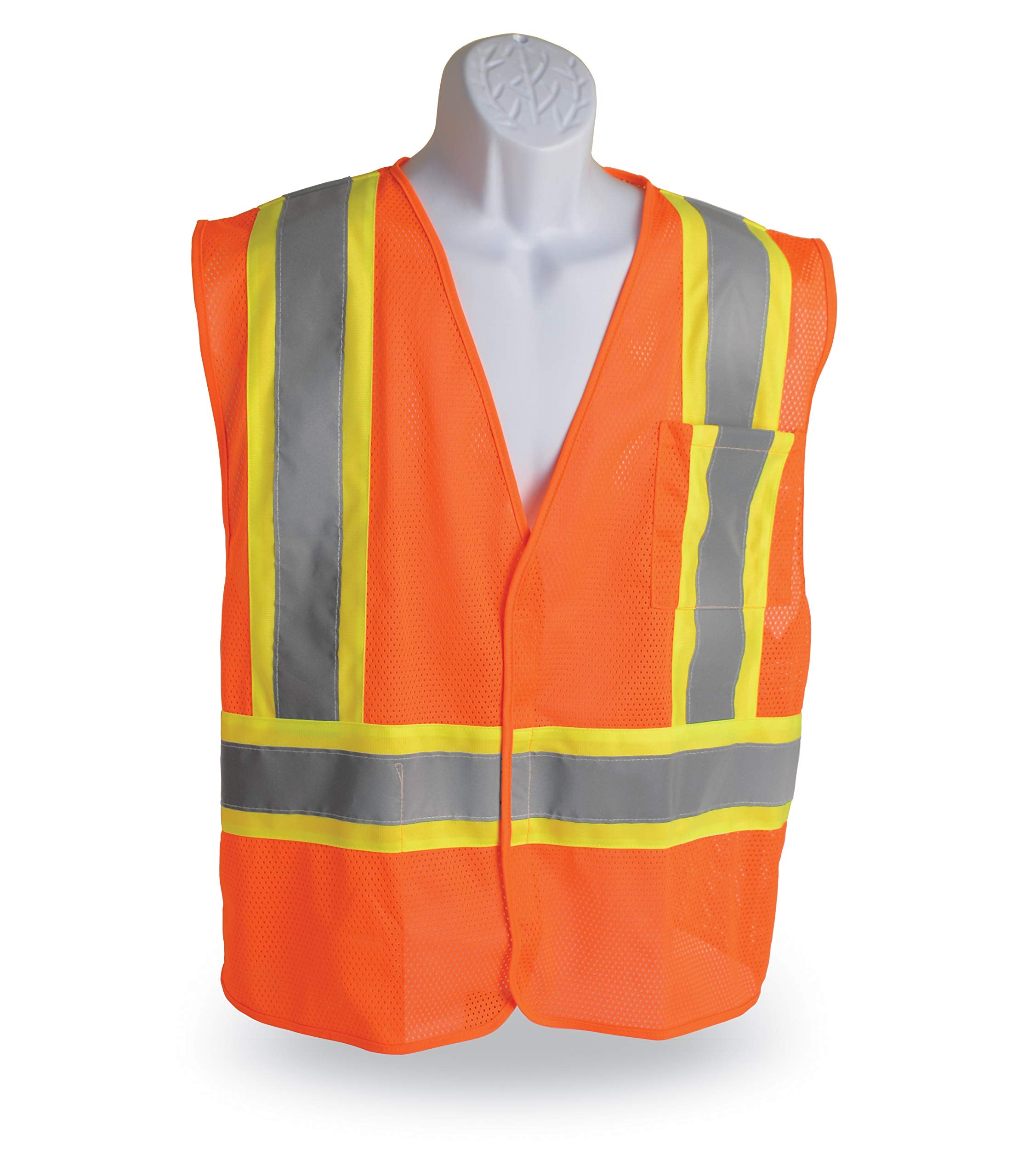 Walker's High-Visibility Dual Color Hook and Loop Reflective Tape Mesh ANSI Class 2 Outdoor Work Safety Vest with Pockets, Orange, Small