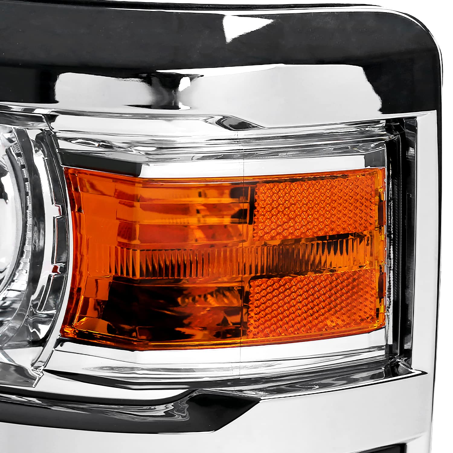 Chrome Projector Headlights w/Silver Trim SPEC-D TUNING Compatible with 2014-2015 Chevy Silverado 1500, Left + Right Pair Headlamps Assembly