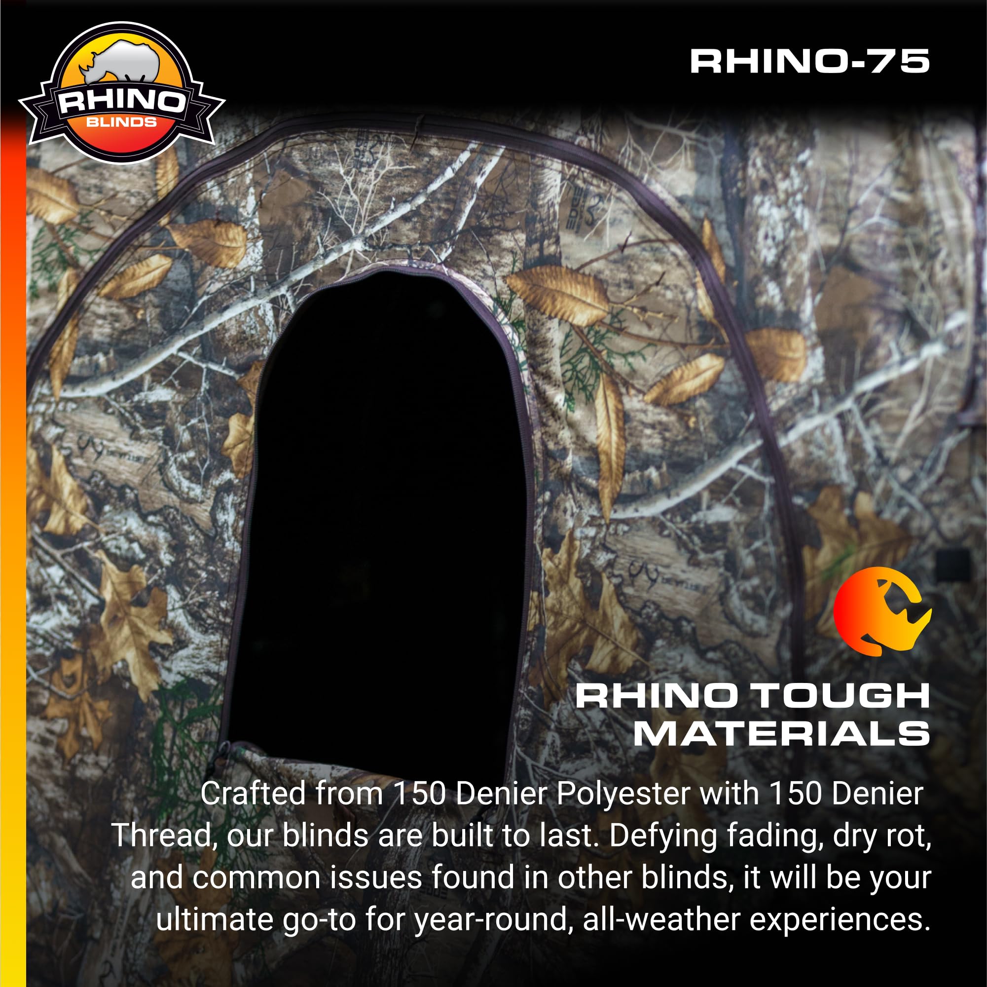 R75-RTE Rhino Blinds 2 Person Hunting Ground Blind, Realtree Edge