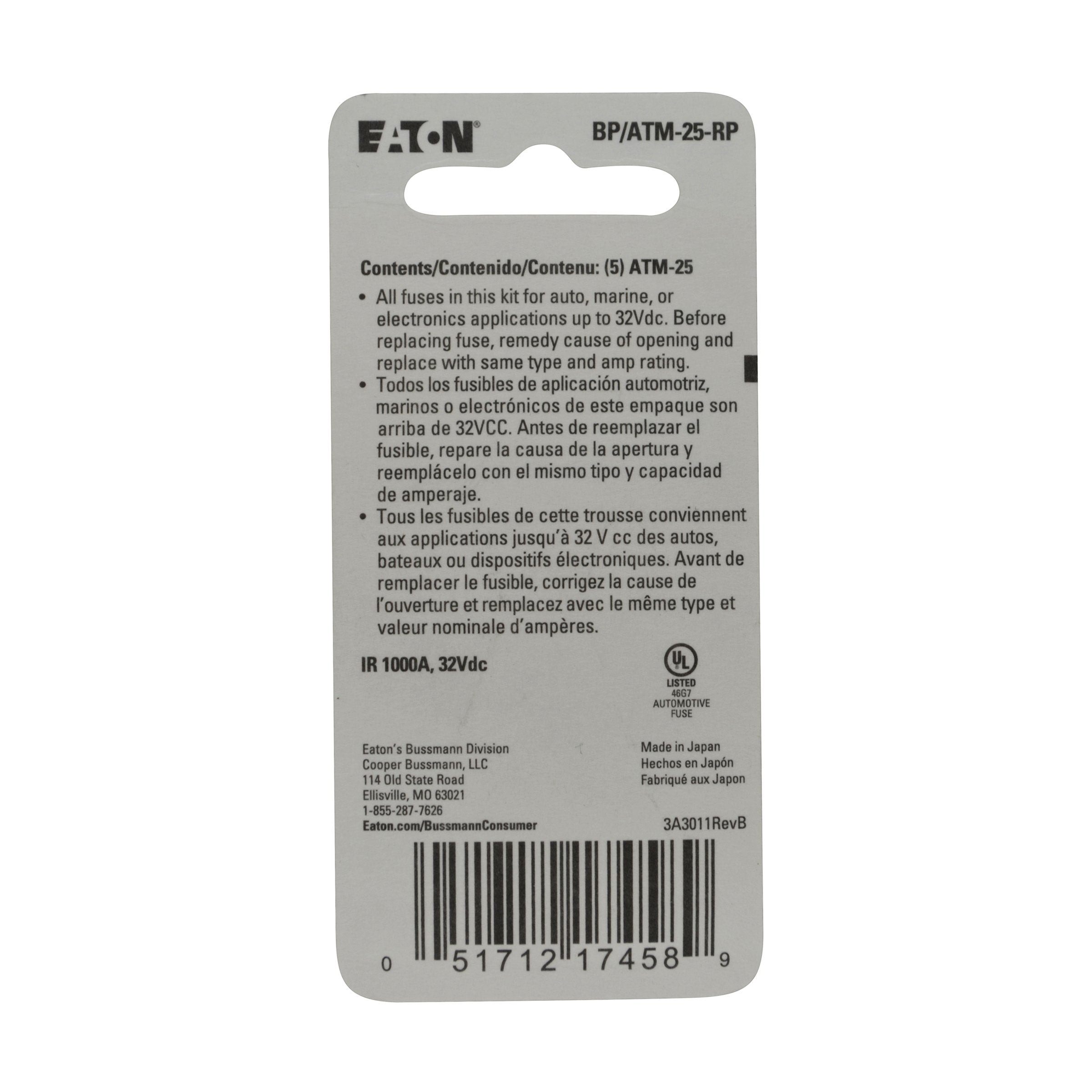 BP/ATM-25 Bussmann 25 Amp Fast Acting Mini-Fuse