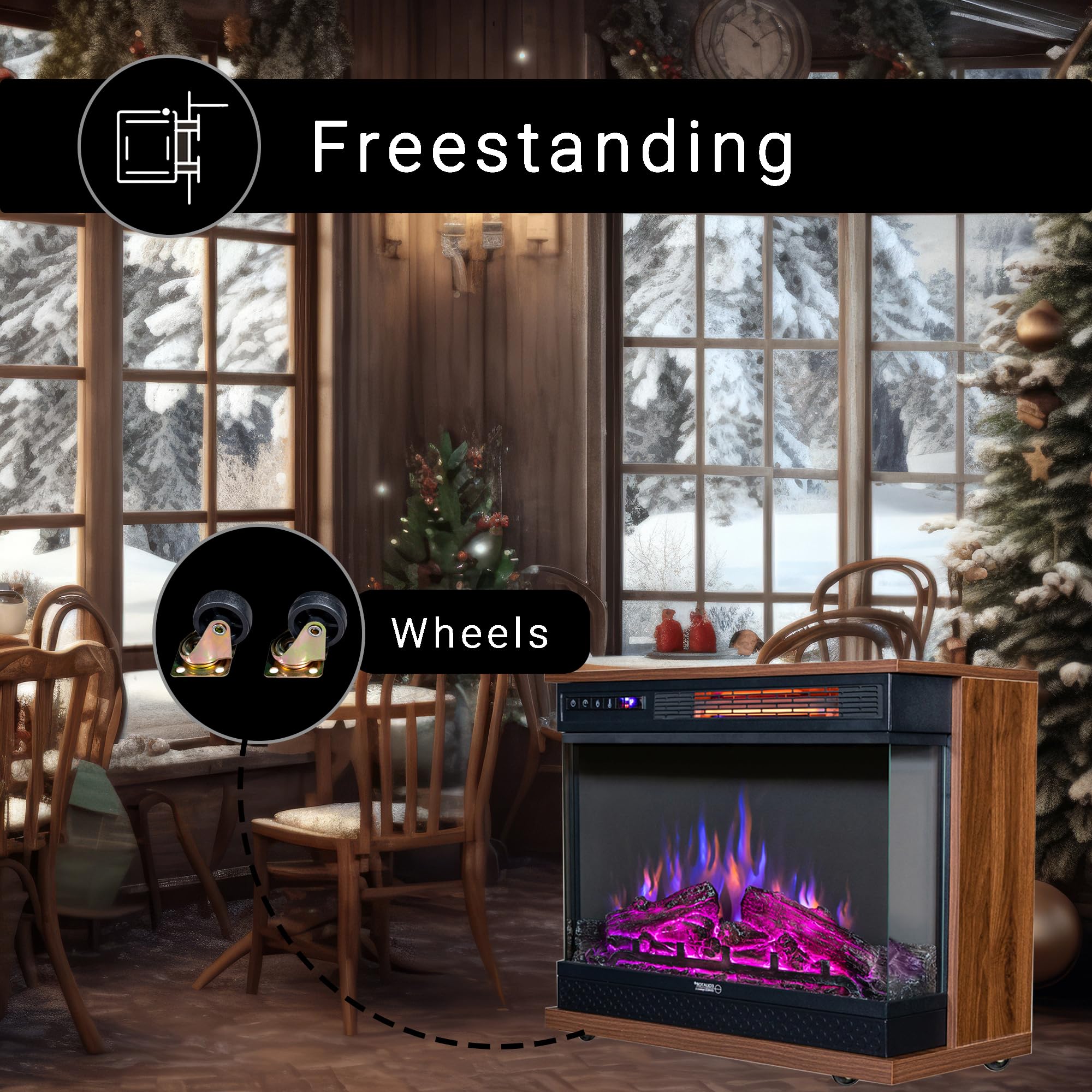 Equator 26" Electric Portable/Freestanding Fireplace in Walnut Brown w/Flame Log Effect Infrared Quartz