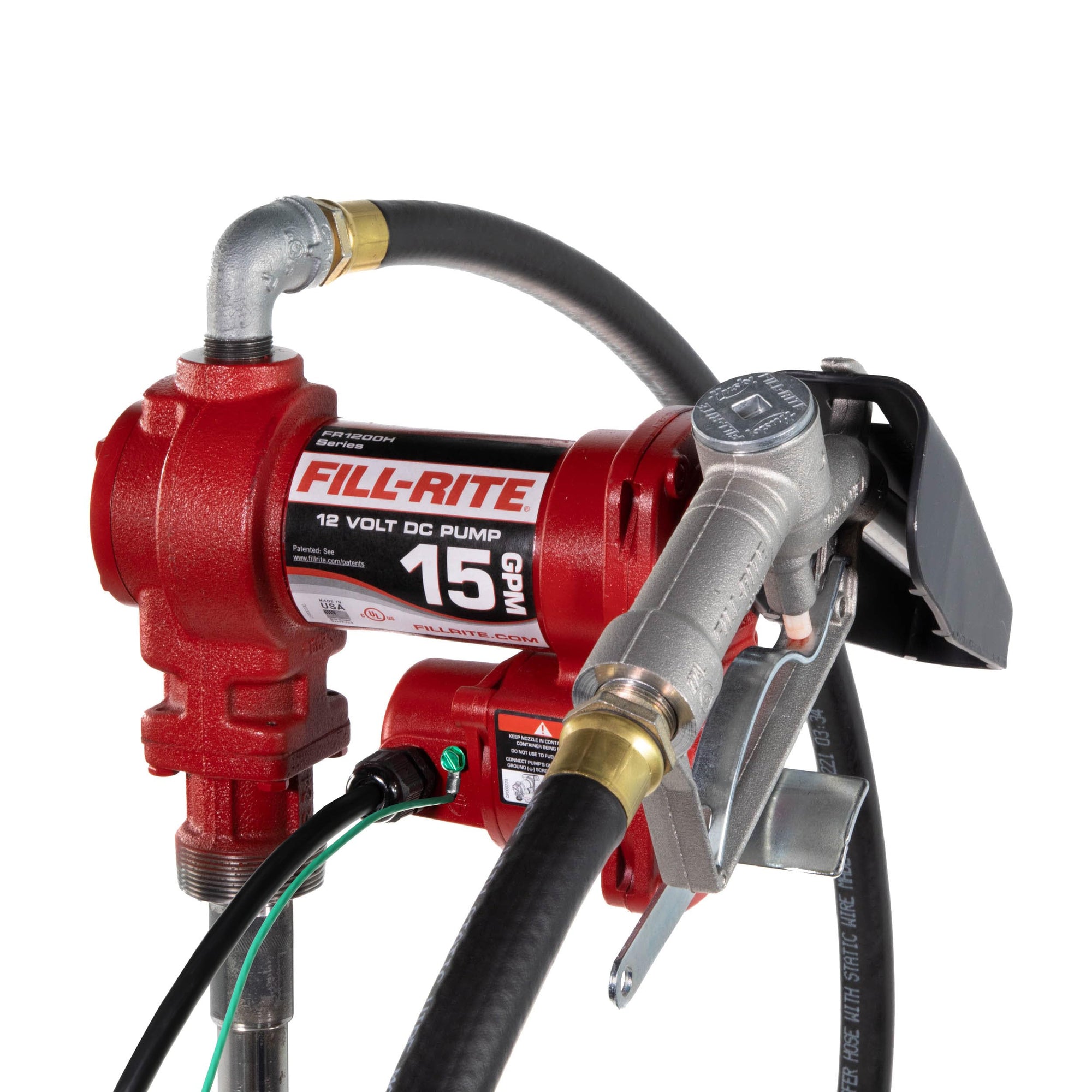Fill-Rite 12V FR1210H 15 GPM Fuel Transfer Pump with Discharge Hose & Manual Nozzle | Gasoline, Diesel, Kerosene, Ethanol & Methanol Blends & Biodiesel