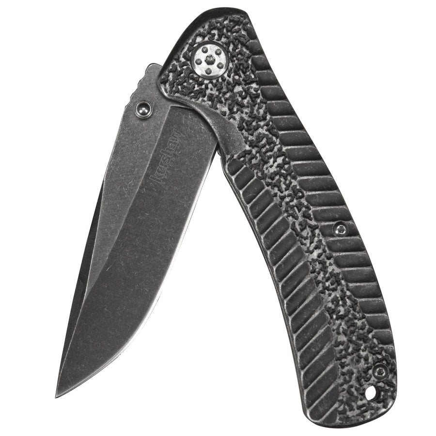 Kershaw Folding Pocket Knife Starter (1301BW); 4Cr14 Steel Blade With Black-Oxide BlackWash Finish, SpeedSafe Assisted, Single-Position Deep Carry Clip; 3.5 oz., 3.5 In. Blade, 7.9 In. Overall Length