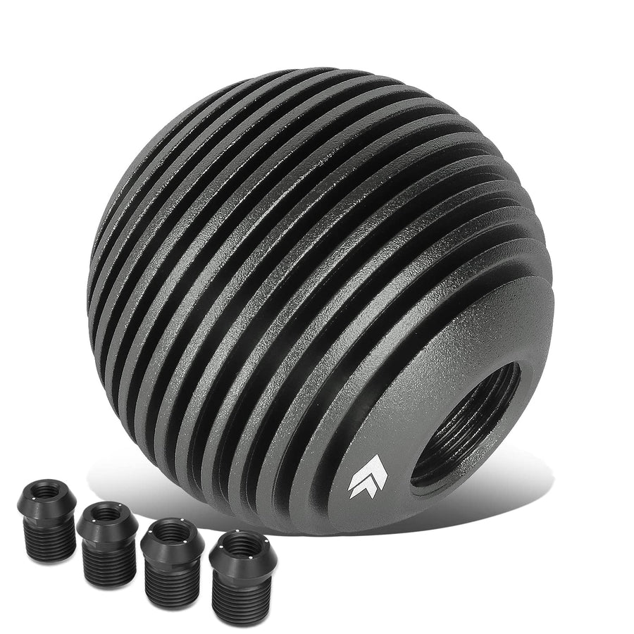 Universal Aluminum Shift Knob NRG Innovations SK-703GM with Thread Adapters, Heat Sink Style Round Ball Shape, Gun Metal