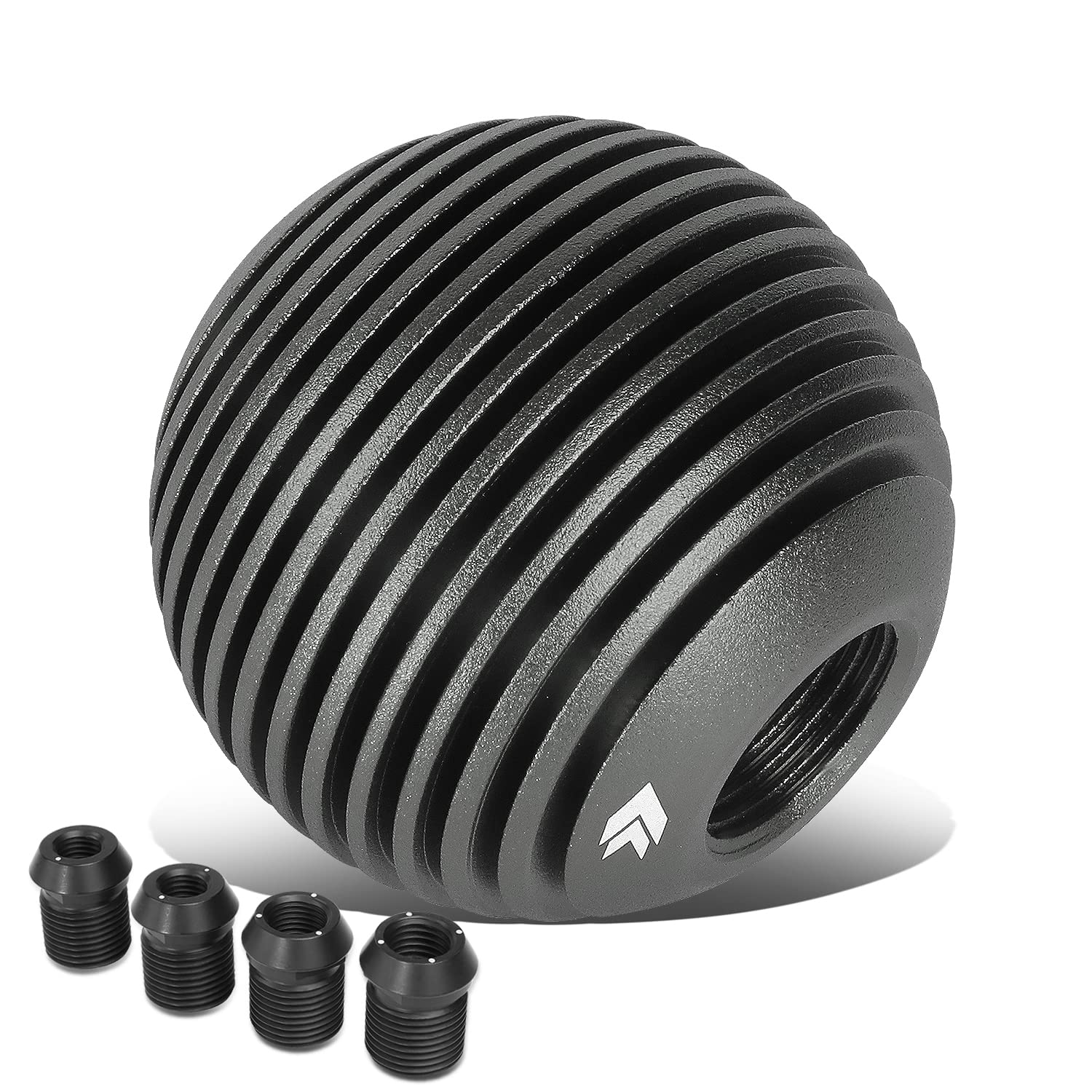 Universal Aluminum Shift Knob NRG Innovations SK-703GM with Thread Adapters, Heat Sink Style Round Ball Shape, Gun Metal