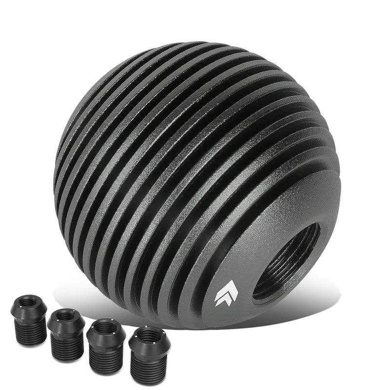 Universal Aluminum Shift Knob NRG Innovations SK-703GM with Thread Adapters, Heat Sink Style Round Ball Shape, Gun Metal