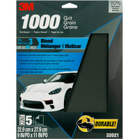 3M Sandpaper Wetordry, 32021, 1000 grit, 9 in x 11 in, 5 Sheets Per Pack