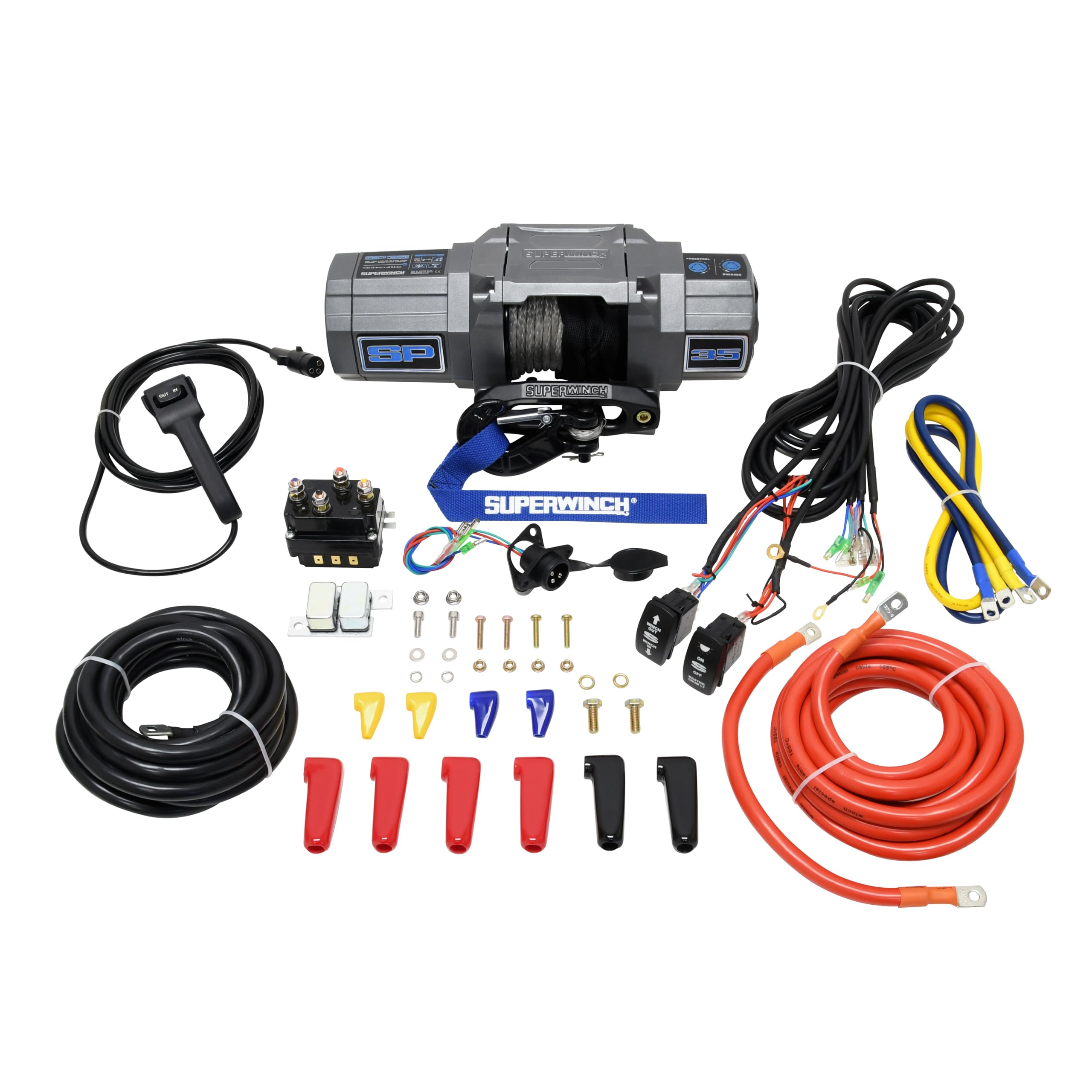 SP 35 SUPERWINCH, 3500 lb Capacity, Hawse Fairlead, 10 ft Remote, 7/32 in x 40 ft Synthetic Rope, 12V, Kit