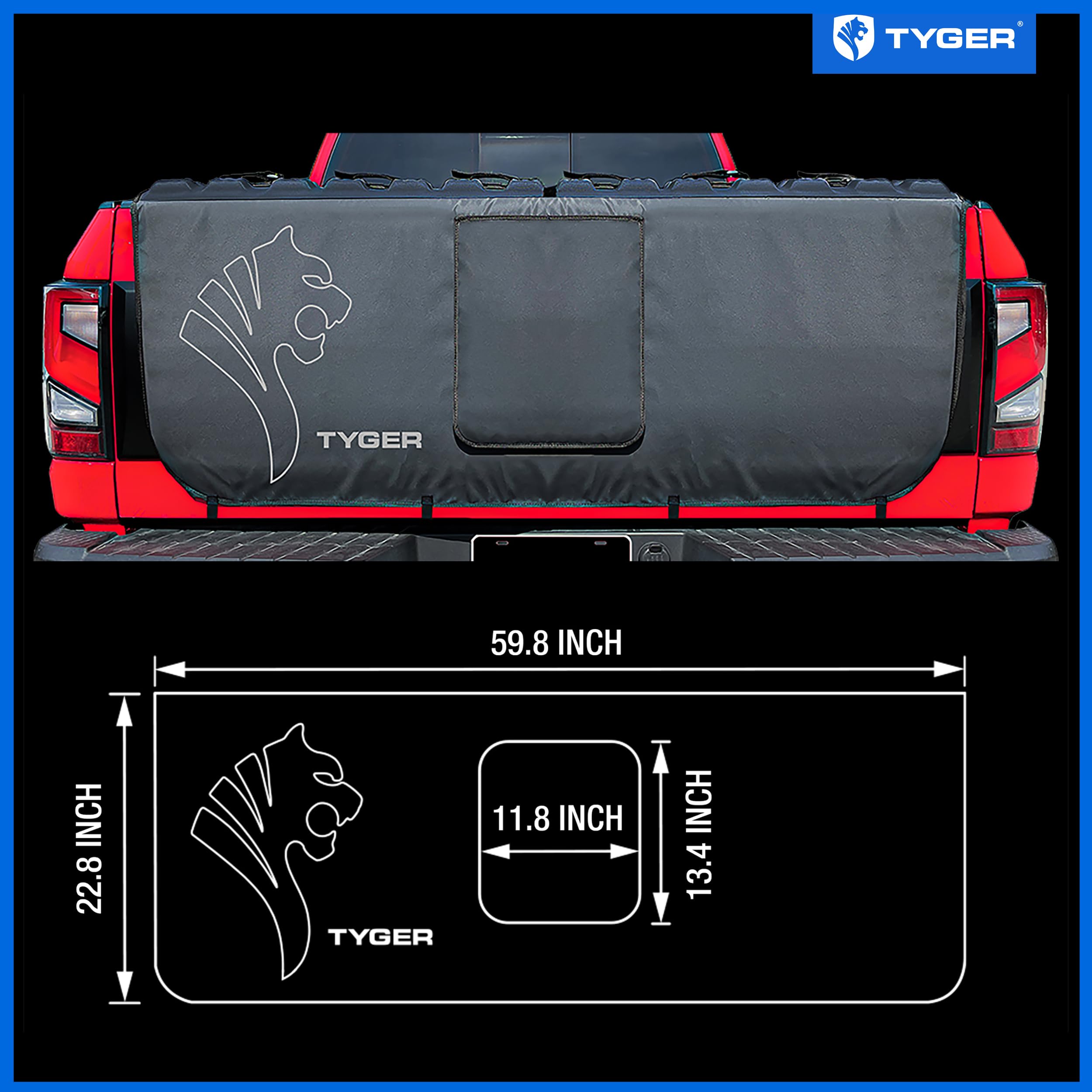 Tyger Auto Tailgate Pad Universal Carrier Holds up to 6 Bikes|Large Size for Full Size Pickup Trucks|W 60" x H 23" (See Image for Measure Guide)|Flap for Handle and Rear Camera | TG-TP6U1018 , Black