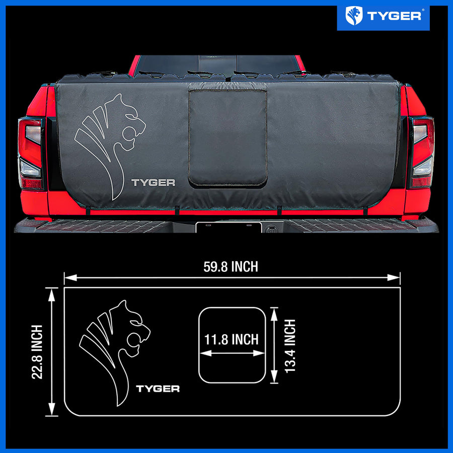 Tyger Auto Tailgate Pad Universal Carrier Holds up to 6 Bikes|Large Size for Full Size Pickup Trucks|W 60" x H 23" (See Image for Measure Guide)|Flap for Handle and Rear Camera | TG-TP6U1018 , Black